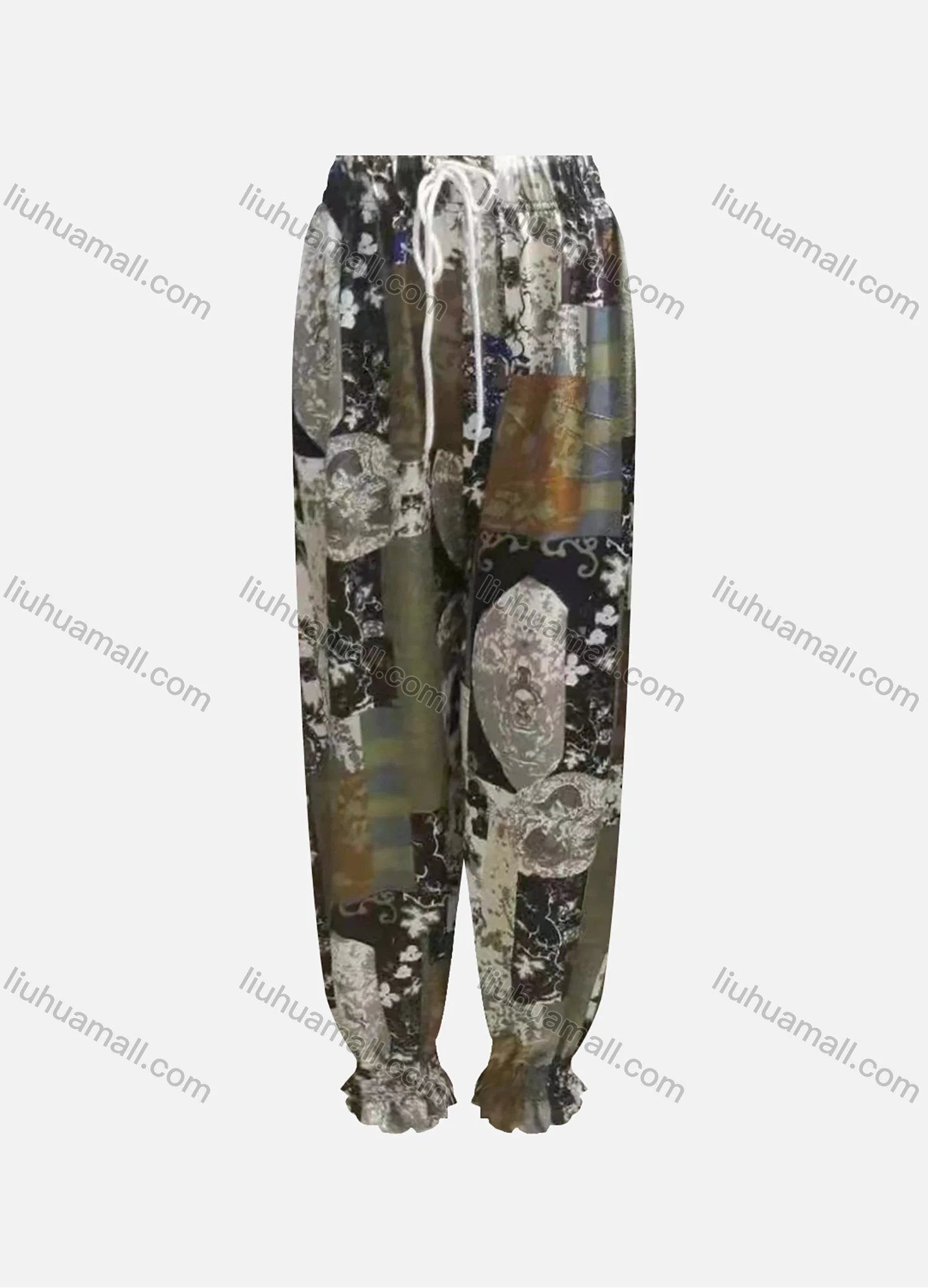 Wholesale Women's Casual Loose Fit Drawstring High Waist Pattern Carrot Pants - Liuhuamall
