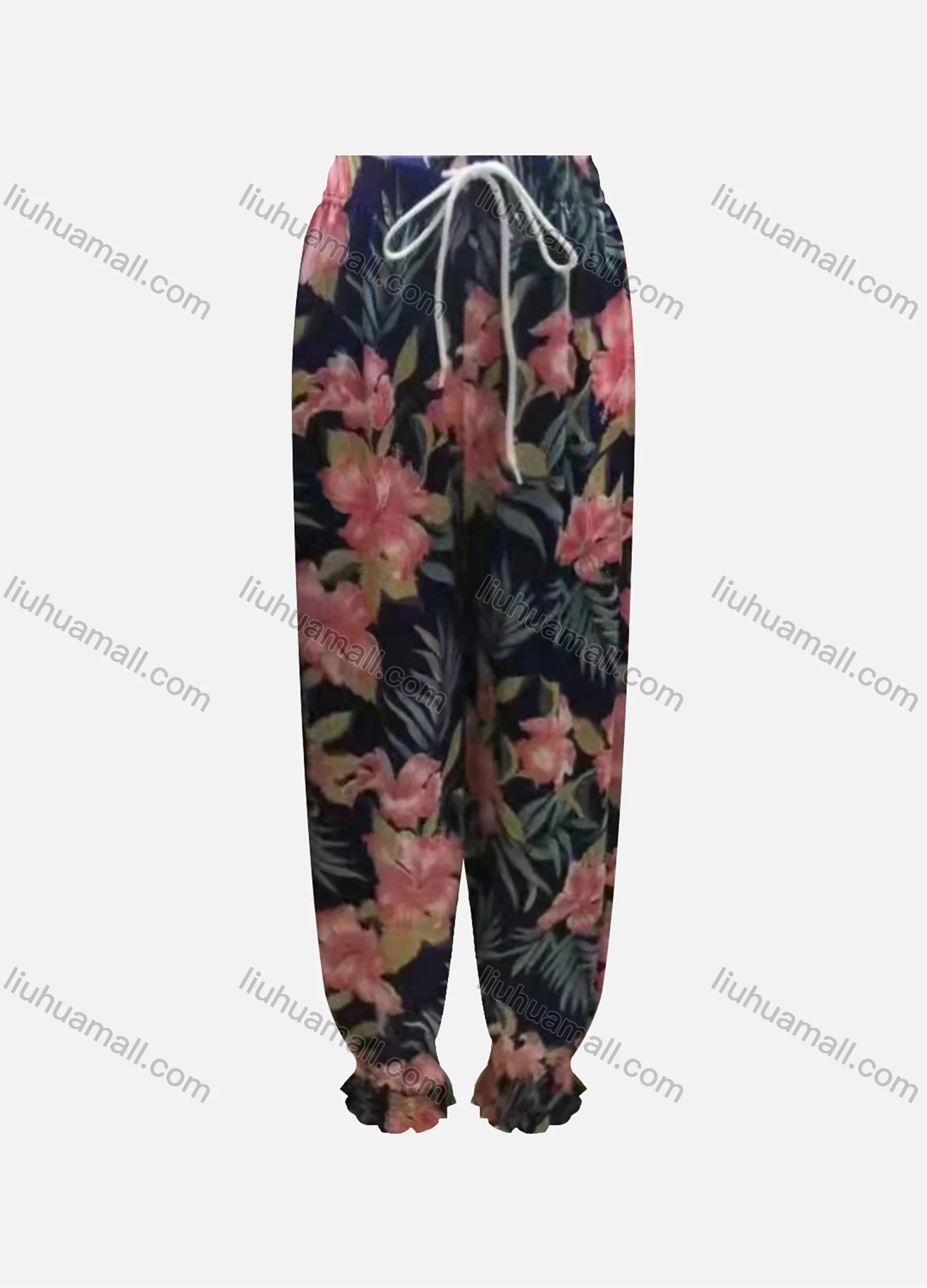 Wholesale Women's Casual Loose Fit Drawstring High Waist Pattern Carrot Pants - Liuhuamall