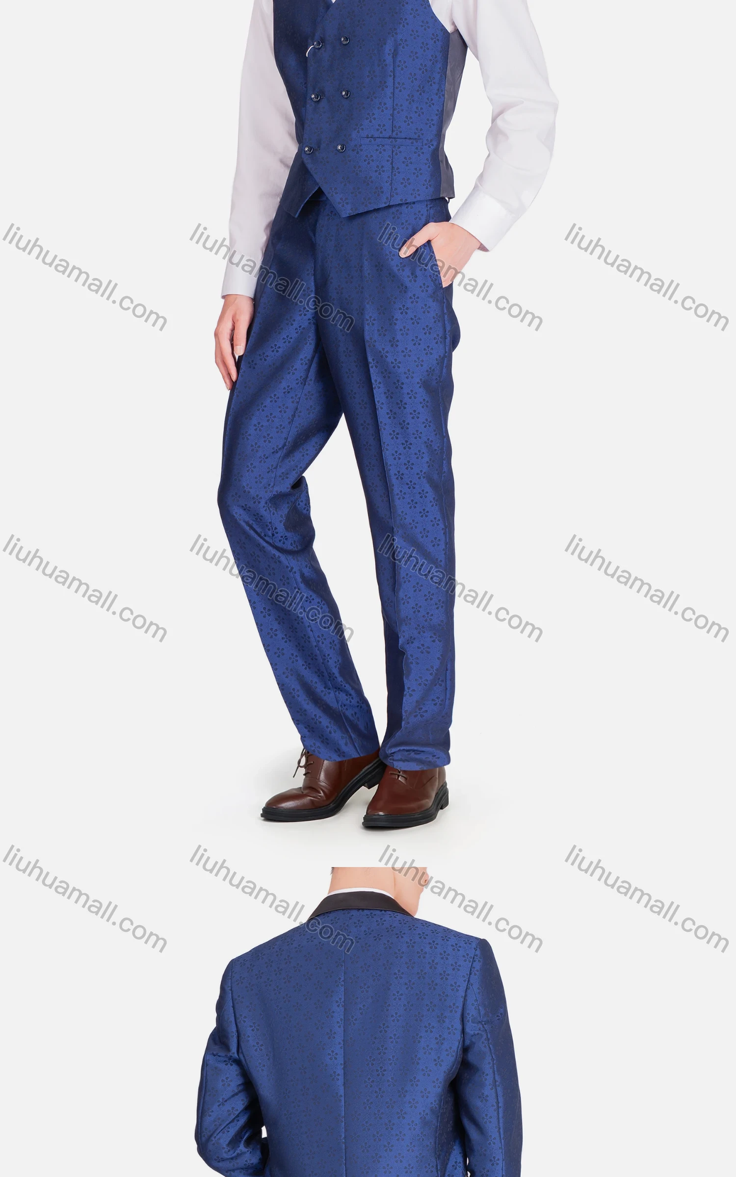 Wholesale Men's Business Single Breasted Floral Print Lapel Contrast Party Blazer & Vest & Pants 3 Piece Sets - Liuhuamall