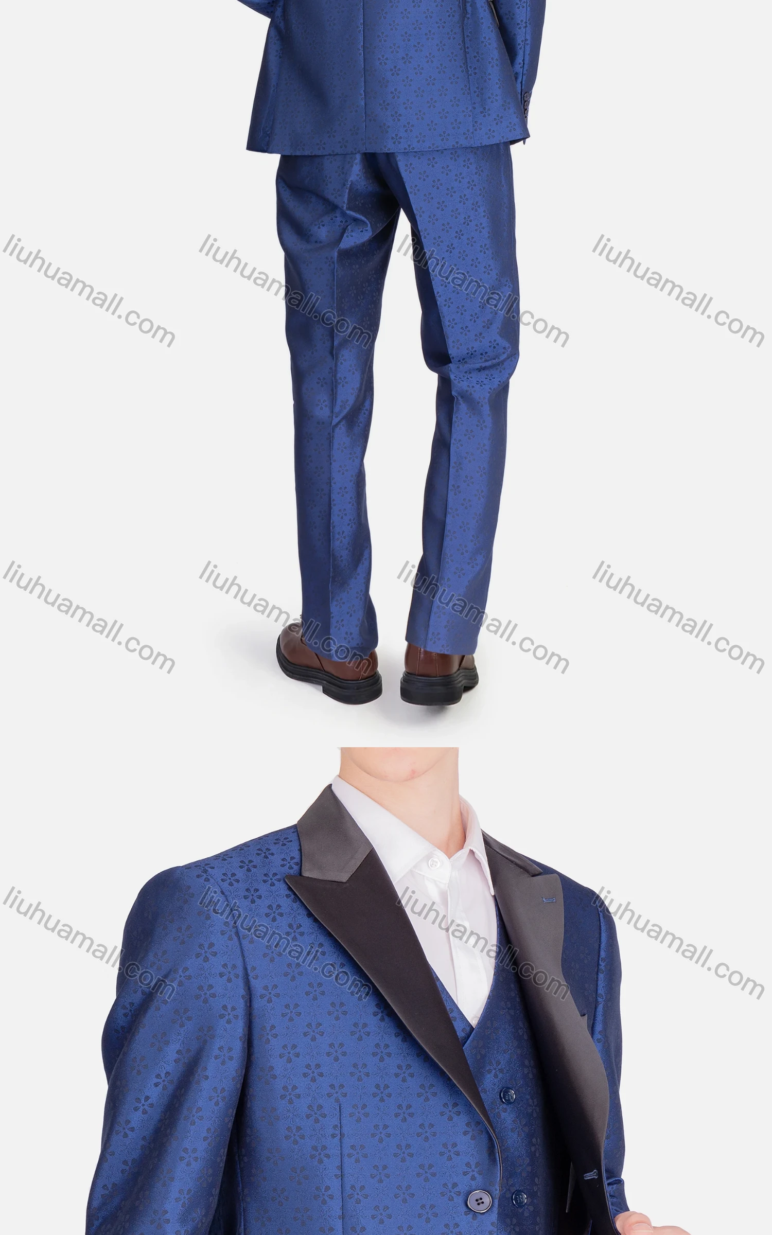 Wholesale Men's Business Single Breasted Floral Print Lapel Contrast Party Blazer & Vest & Pants 3 Piece Sets - Liuhuamall