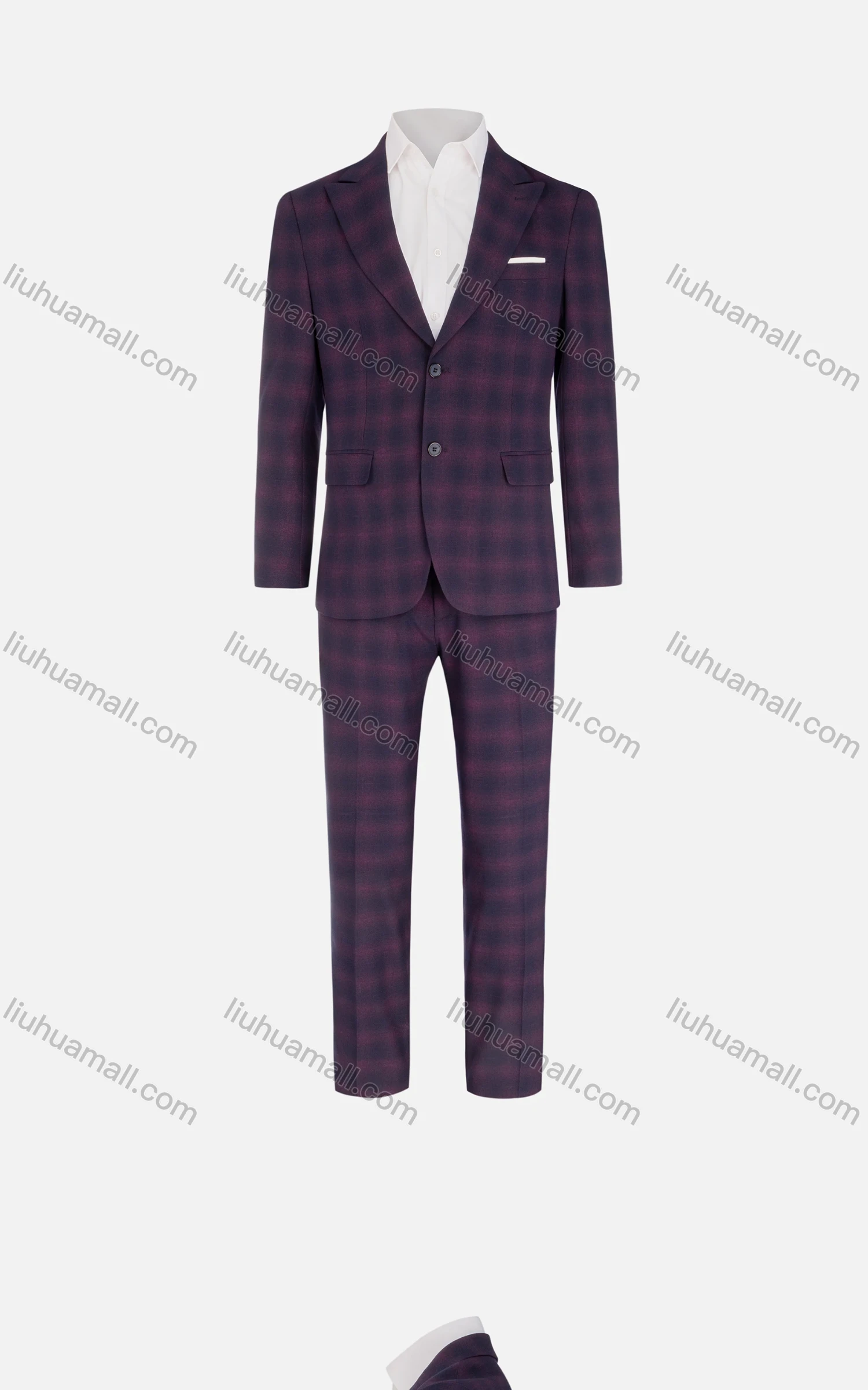 Wholesale Men's Formal Lapel Gingham Print Single Breasted Pockets Blazer & Pants 2 Piece Suit Sets - Liuhuamall