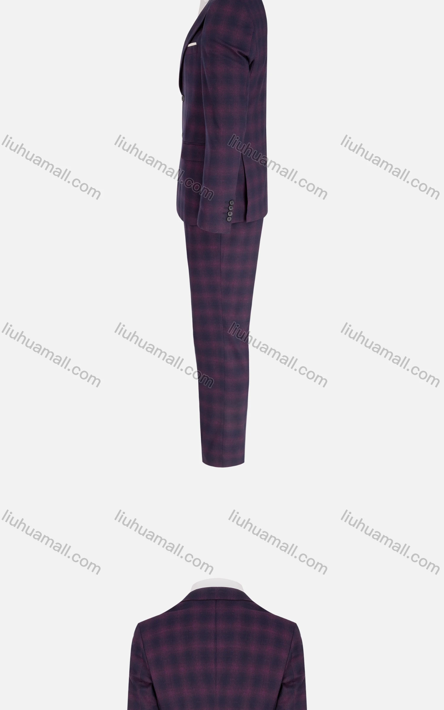 Wholesale Men's Formal Lapel Gingham Print Single Breasted Pockets Blazer & Pants 2 Piece Suit Sets - Liuhuamall