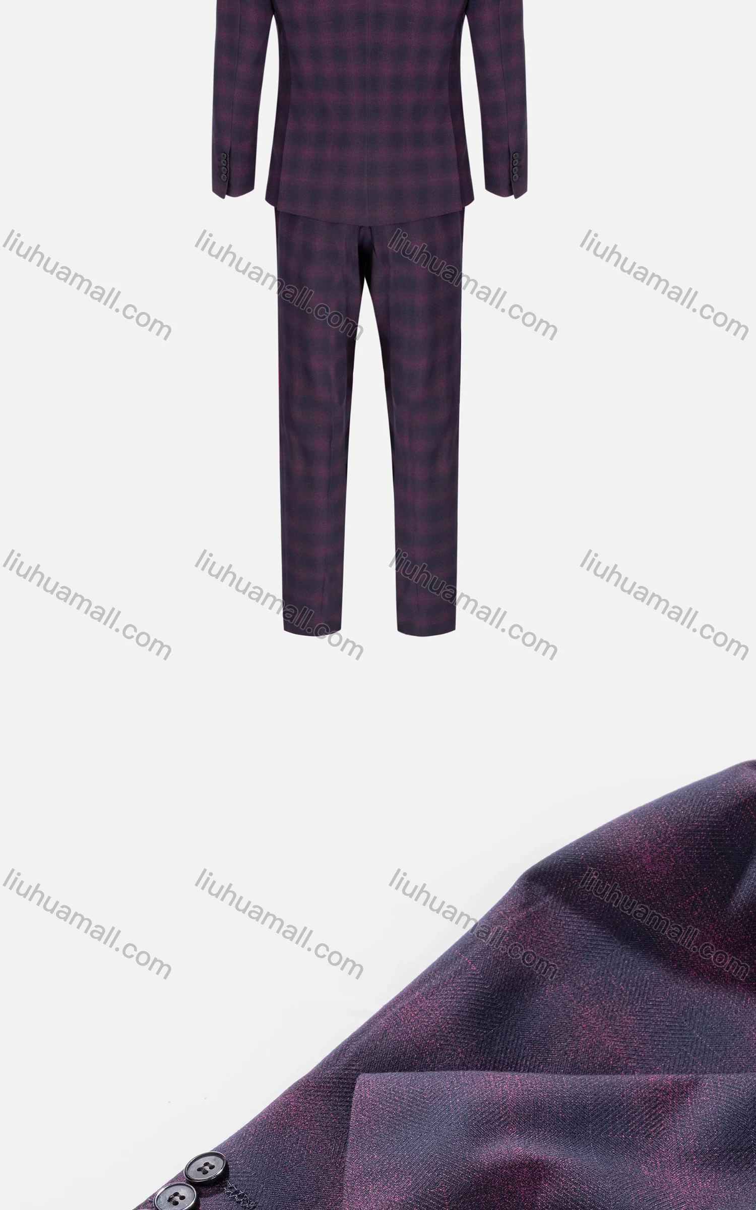 Wholesale Men's Formal Lapel Gingham Print Single Breasted Pockets Blazer & Pants 2 Piece Suit Sets - Liuhuamall