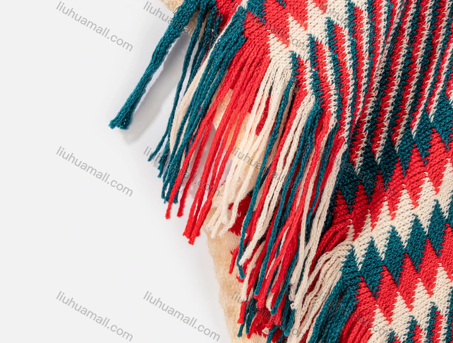 Wholesale Women's Vintage Argyle & Striped Print Tassel Trim Knit Cape - Liuhuamall