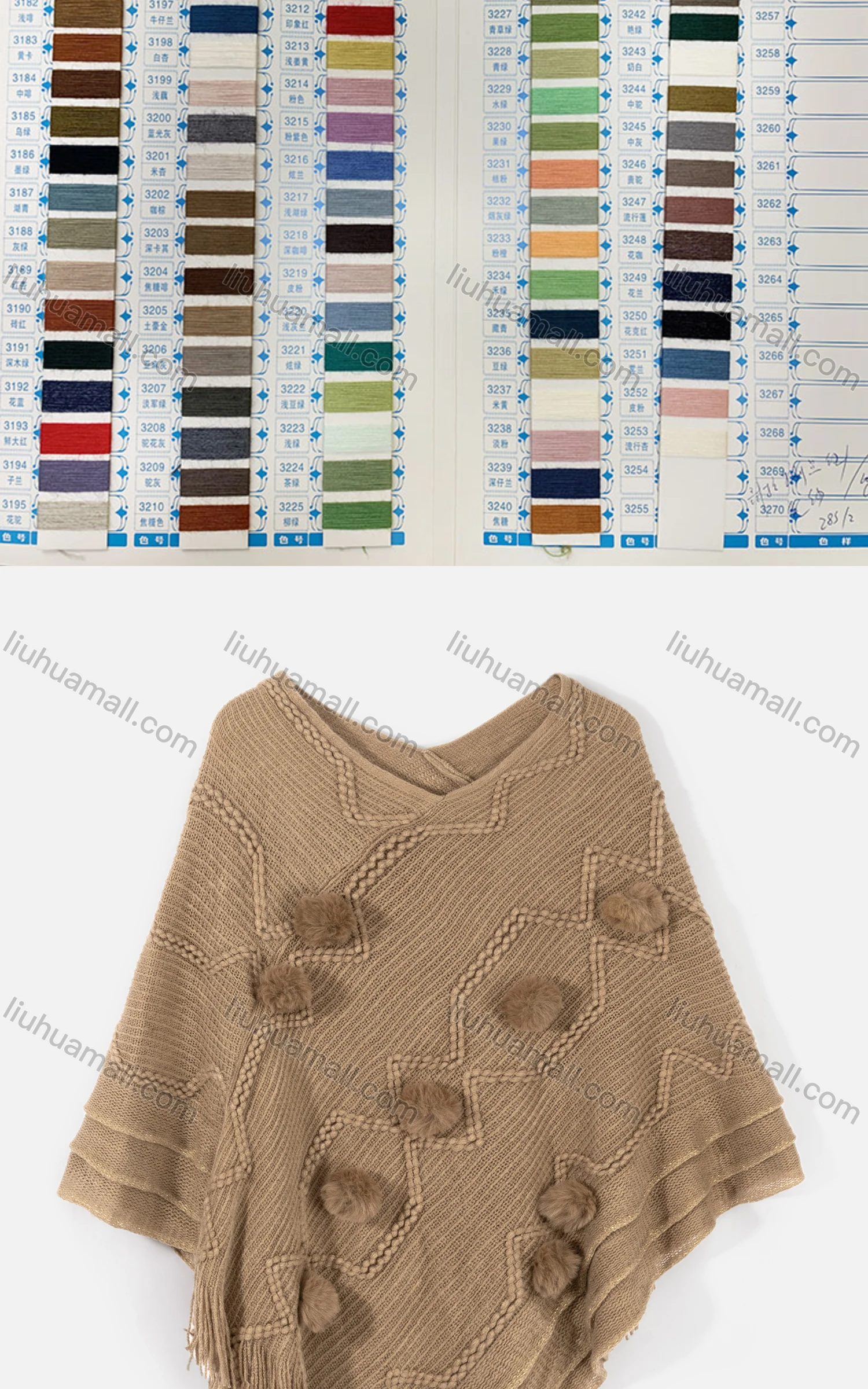 Wholesale Women's Vintage V Neck Plush Ball Embroidery Tassel Hem Plain Knit Cape - Liuhuamall