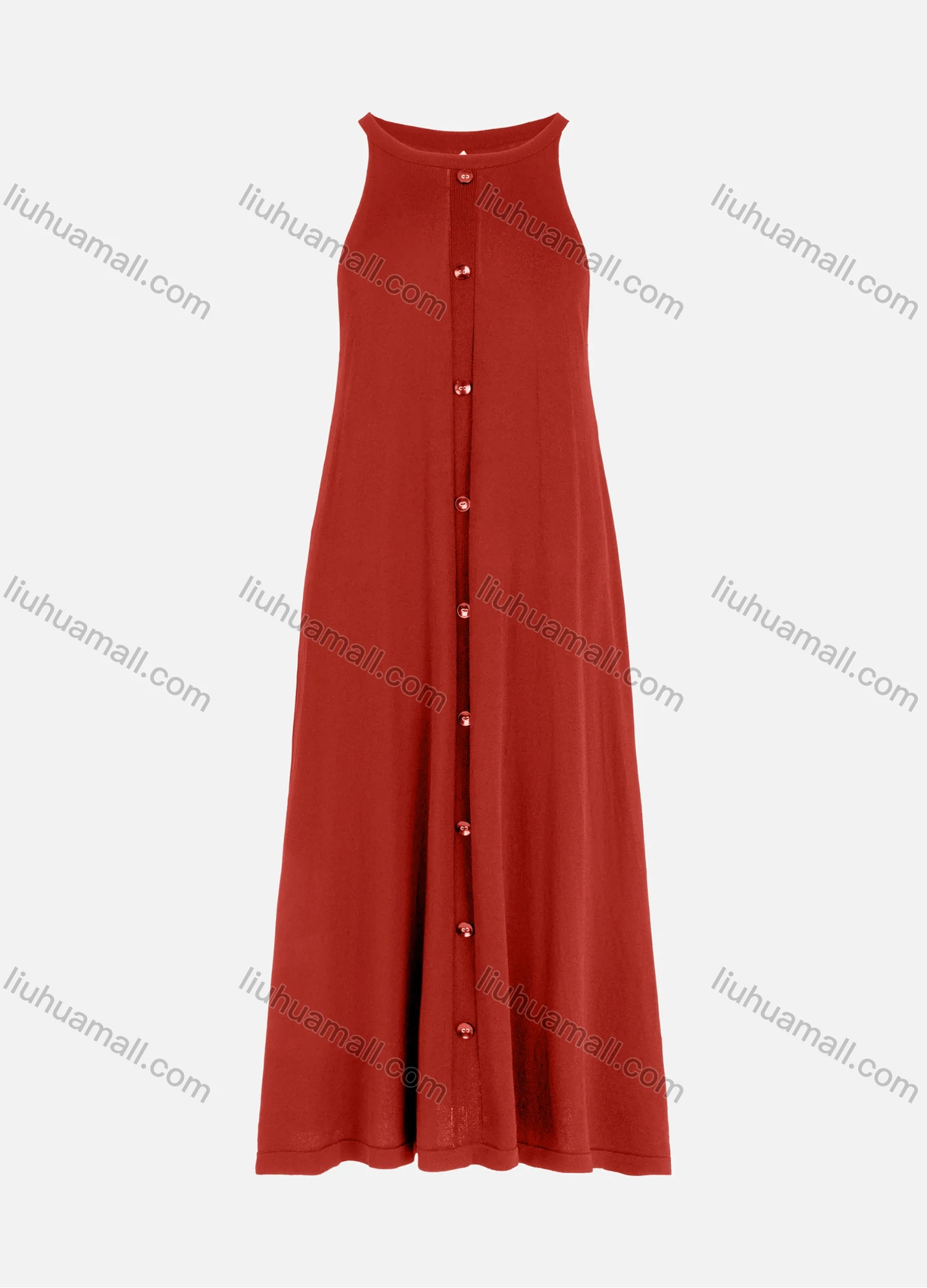 Wholesale Women's Casual Button Front Round Neck Plain Tank Maxi Dress - Liuhuamall