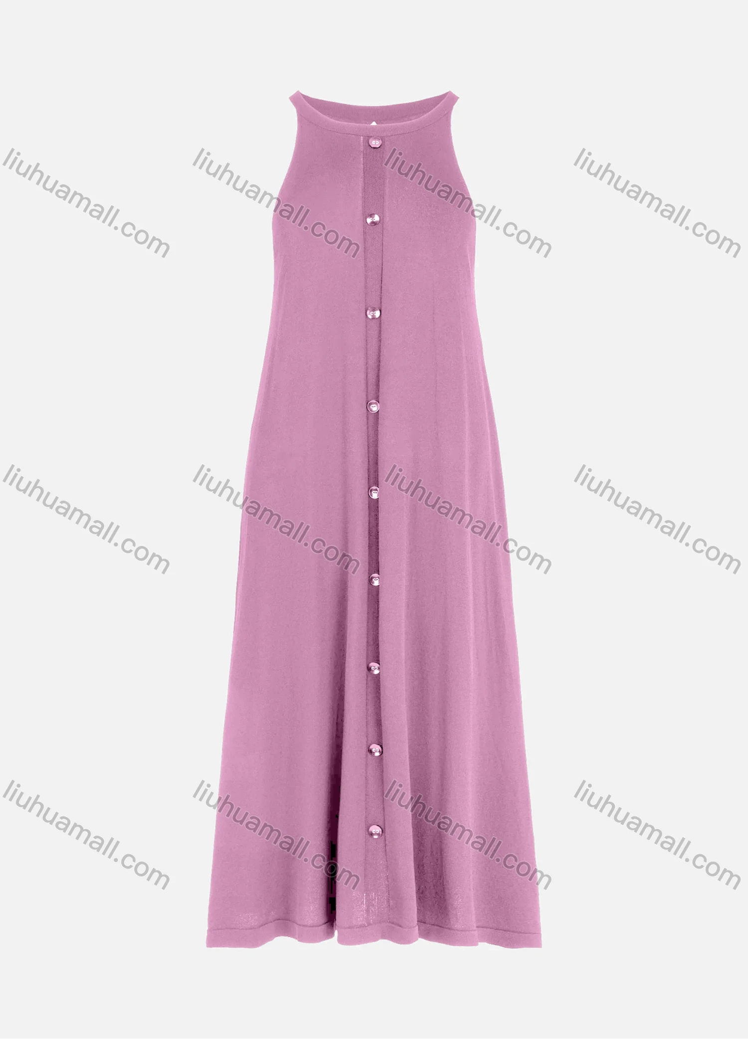 Wholesale Women's Casual Button Front Round Neck Plain Tank Maxi Dress - Liuhuamall