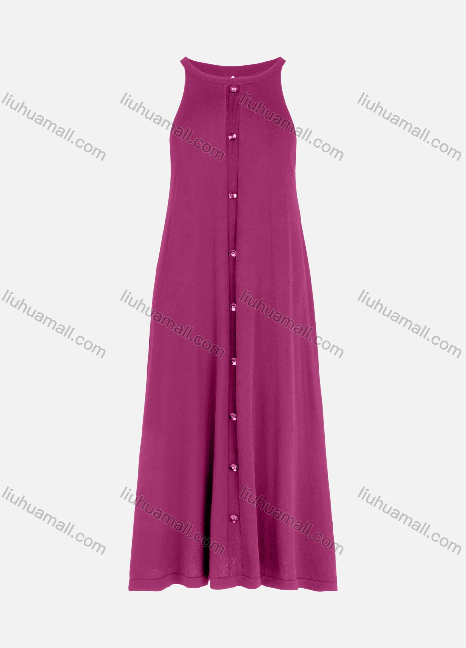 Wholesale Women's Casual Button Front Round Neck Plain Tank Maxi Dress - Liuhuamall