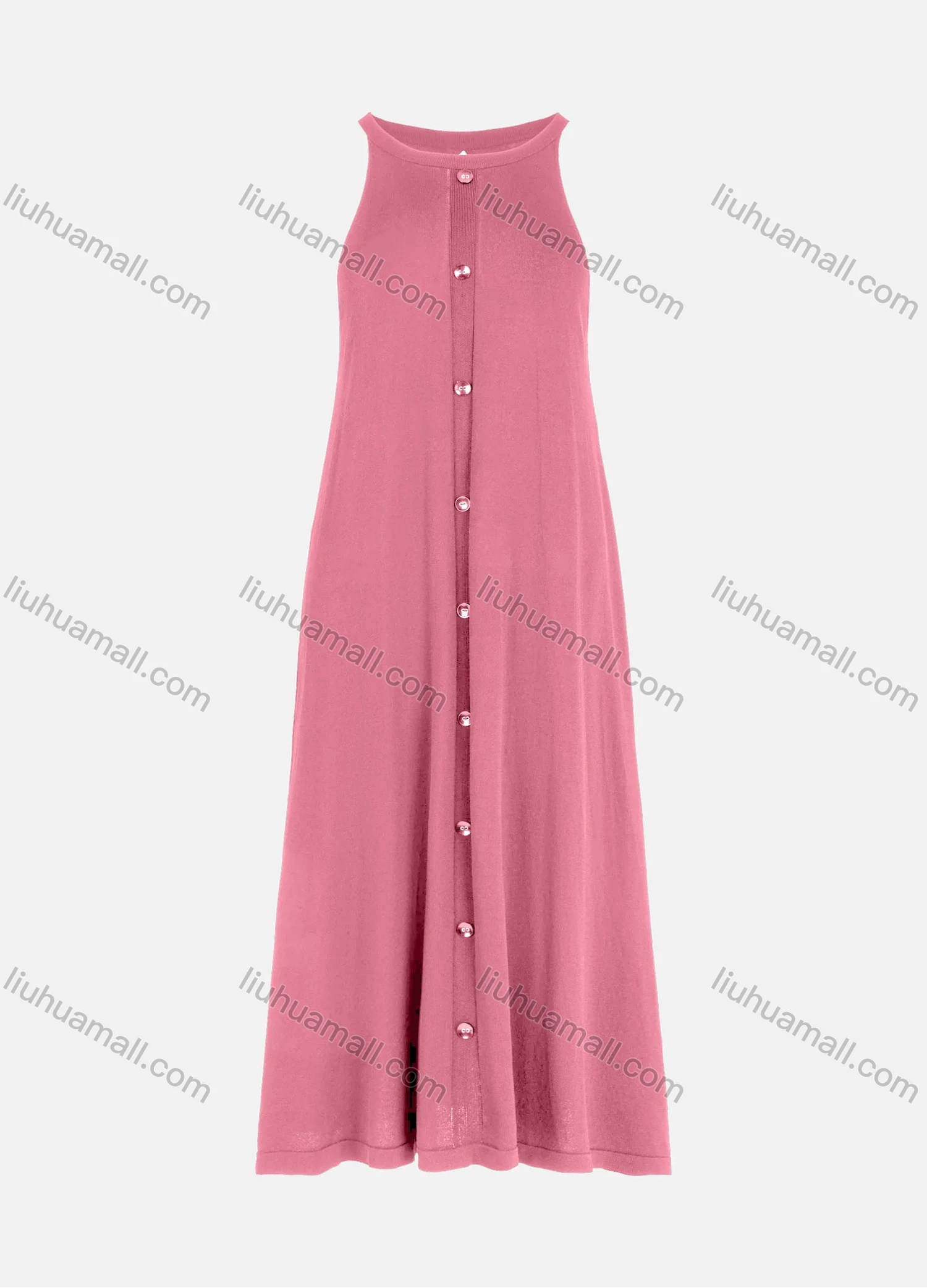 Wholesale Women's Casual Button Front Round Neck Plain Tank Maxi Dress - Liuhuamall