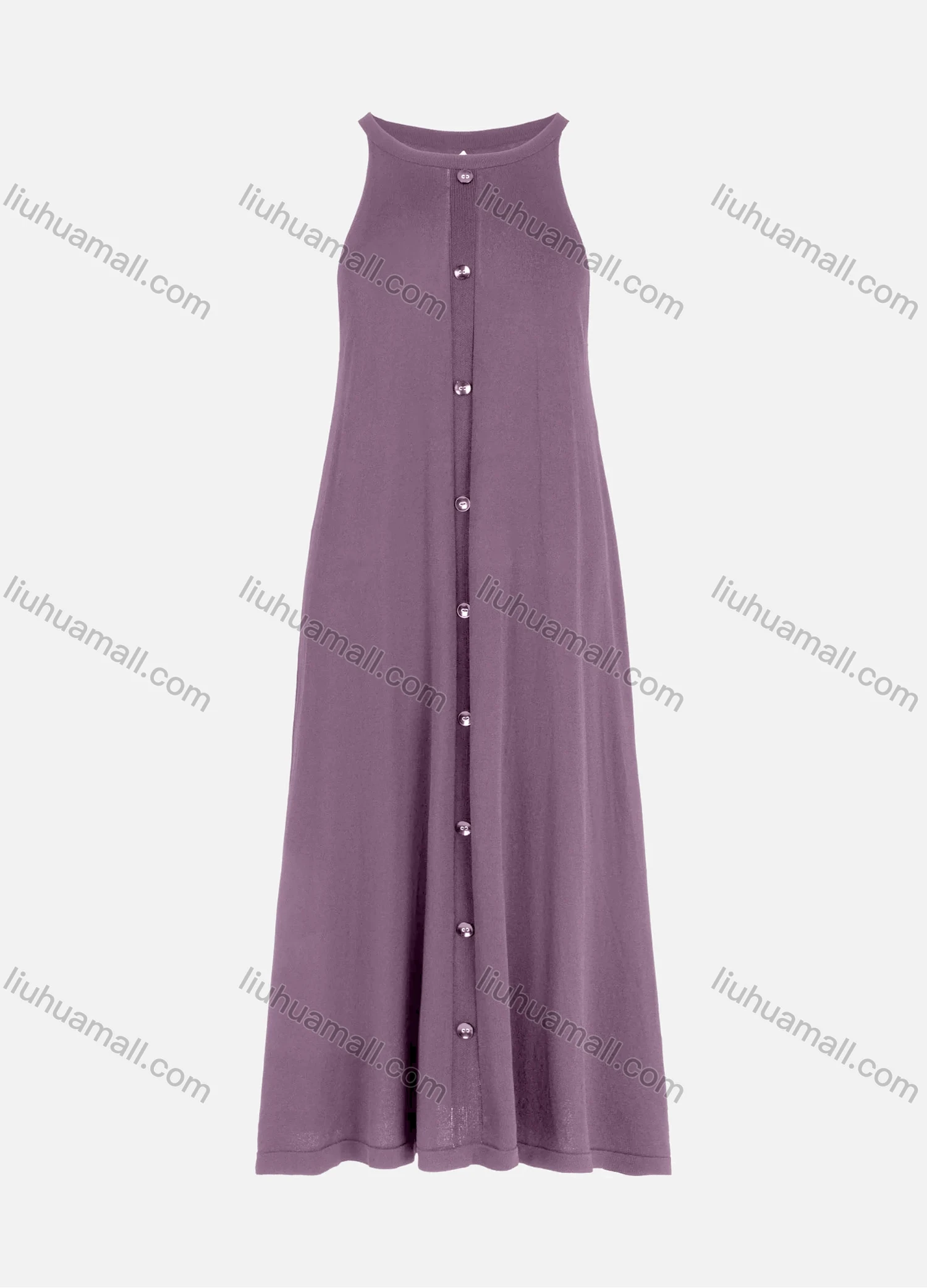 Wholesale Women's Casual Button Front Round Neck Plain Tank Maxi Dress - Liuhuamall