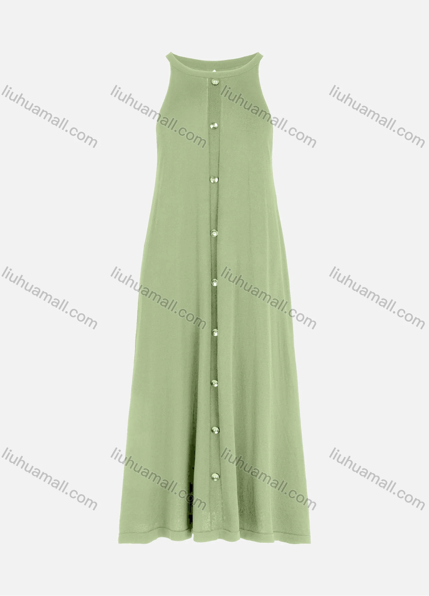 Wholesale Women's Casual Button Front Round Neck Plain Tank Maxi Dress - Liuhuamall