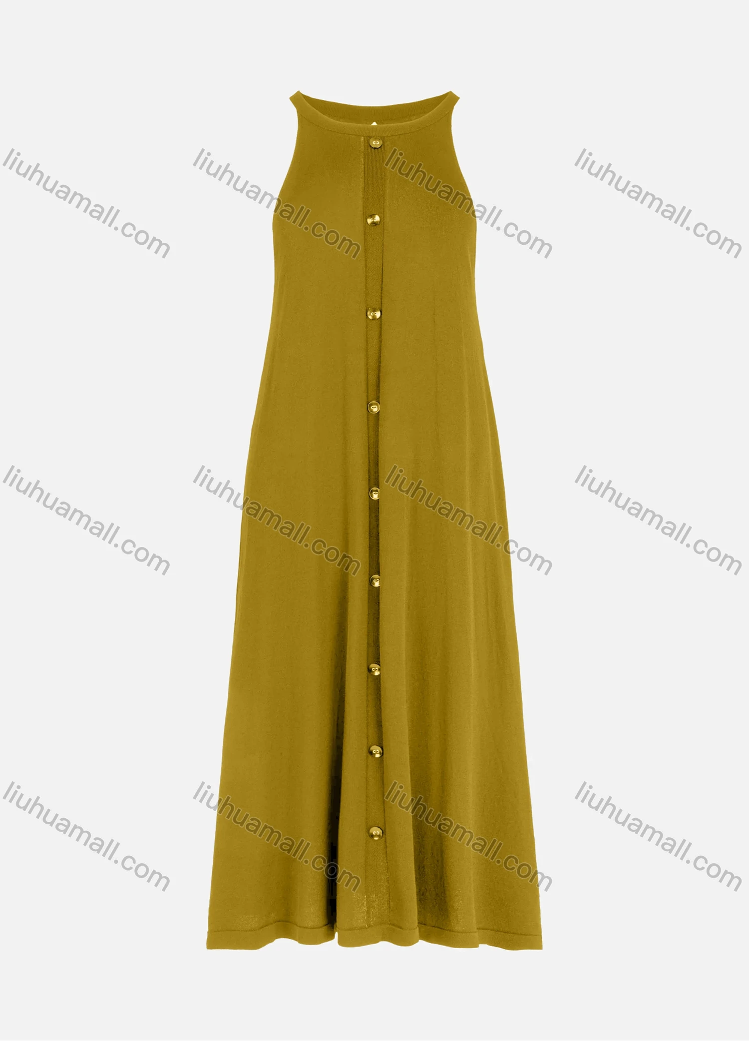 Wholesale Women's Casual Button Front Round Neck Plain Tank Maxi Dress - Liuhuamall