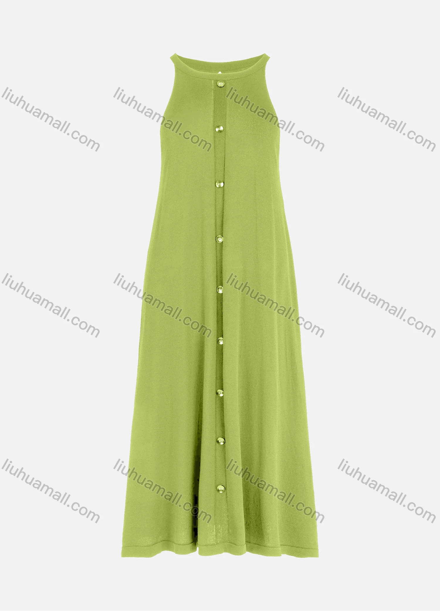 Wholesale Women's Casual Button Front Round Neck Plain Tank Maxi Dress - Liuhuamall
