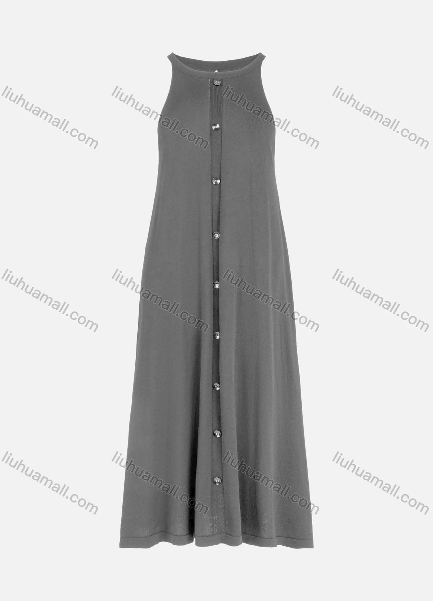 Wholesale Women's Casual Button Front Round Neck Plain Tank Maxi Dress - Liuhuamall