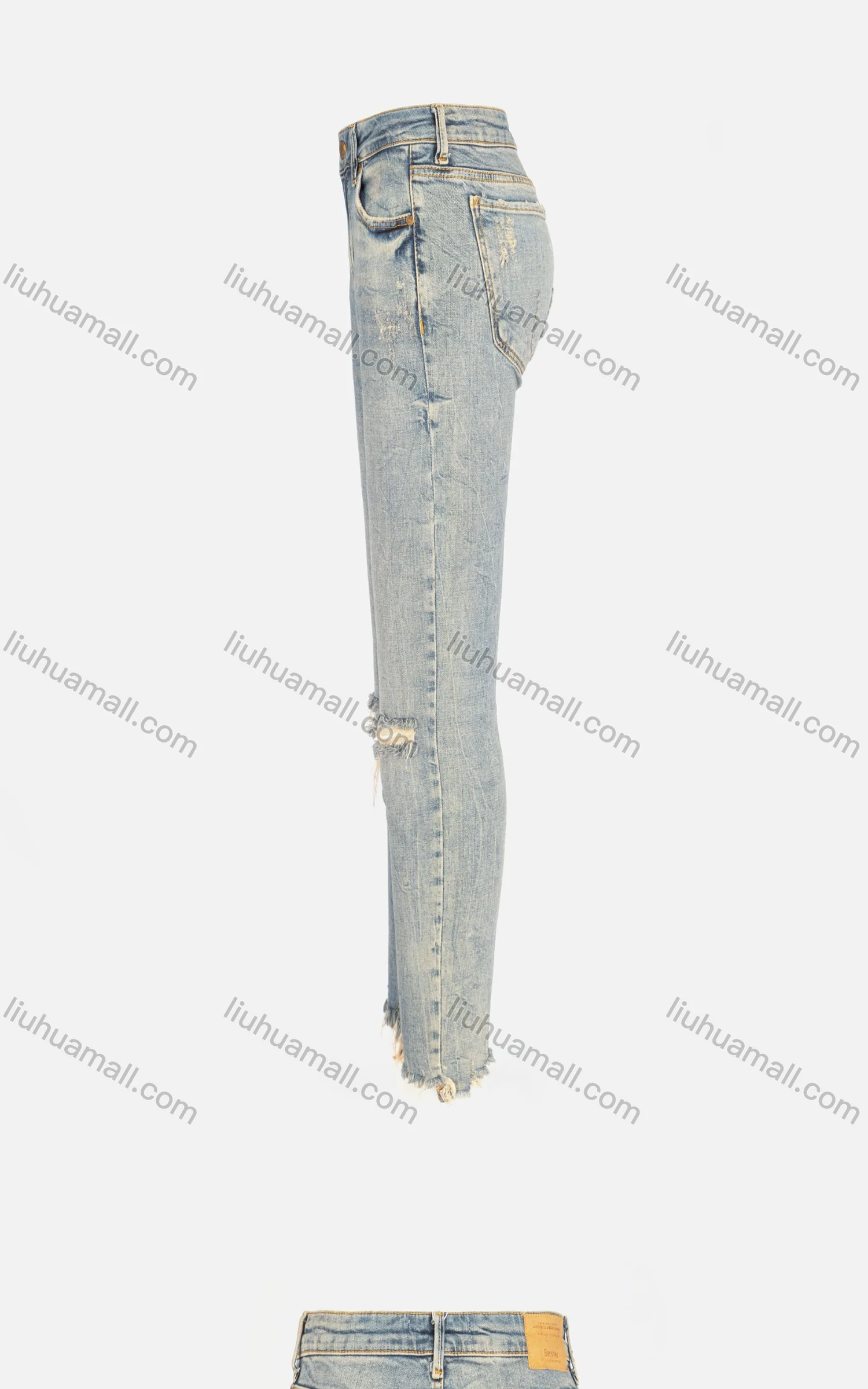 Wholesale Woman's Casual Plain Pockets Ripped Frayed Raw Hem Distressed Skinny Jeans - Liuhuamall