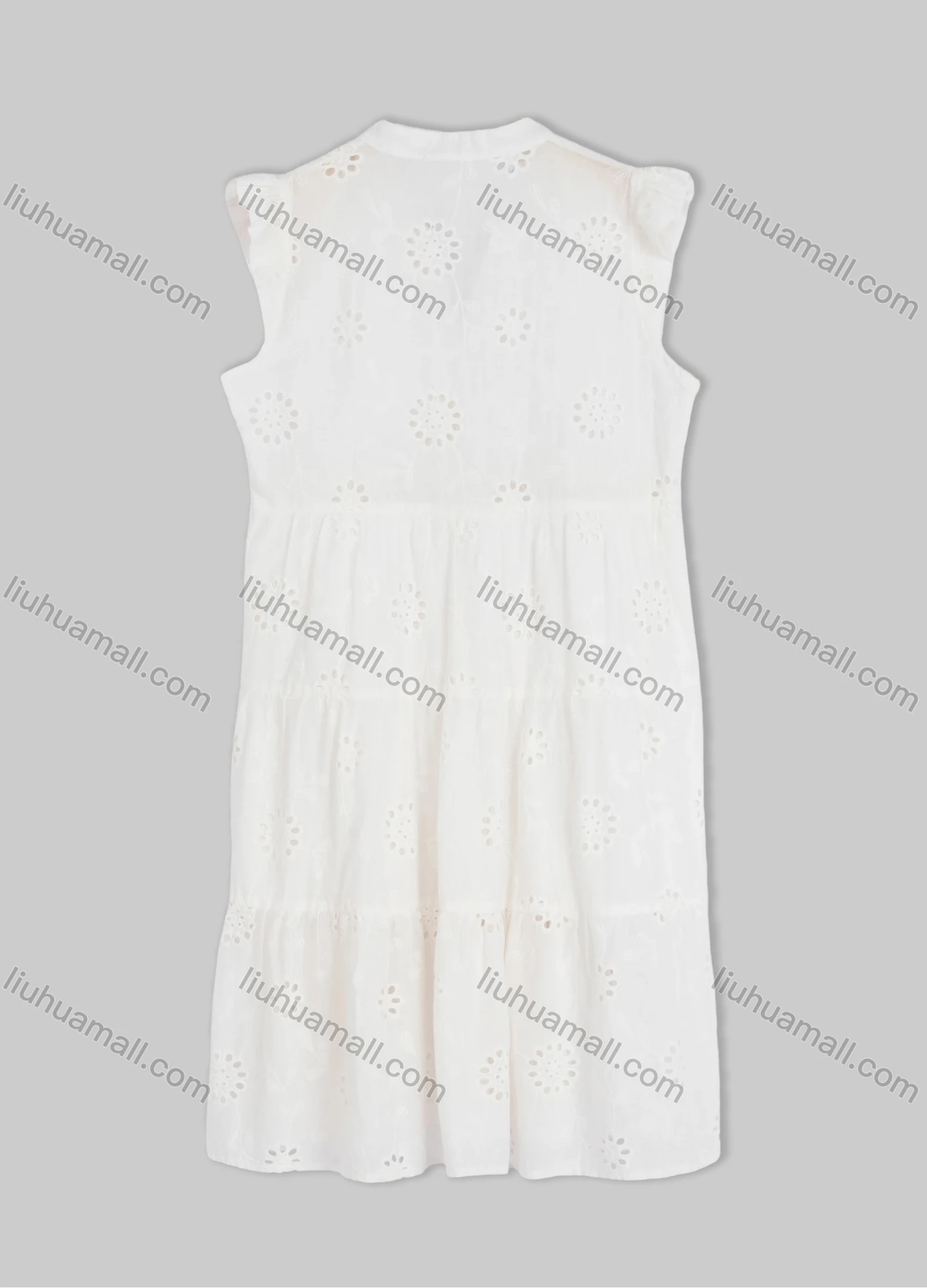 Wholesale Women's Casual V-Neck Plain Floral Eyelet Embroidered Short Tank Dress - Liuhuamall