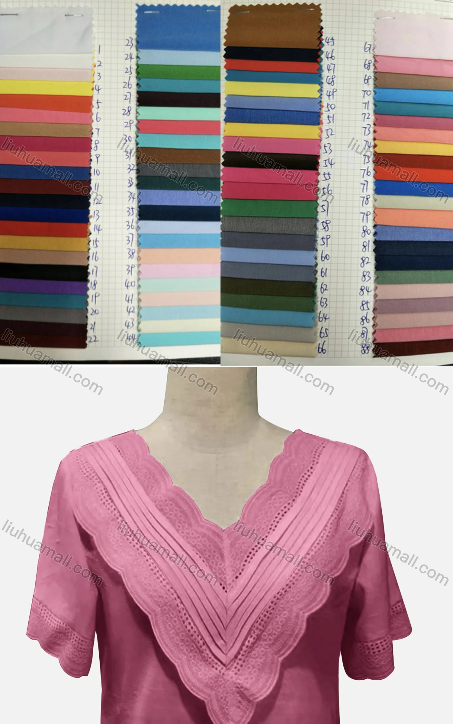 Wholesale Woman's Casual V Neck Short Sleeve Tiered Eyelet Embroidered Plain Tunic Top - Liuhuamall