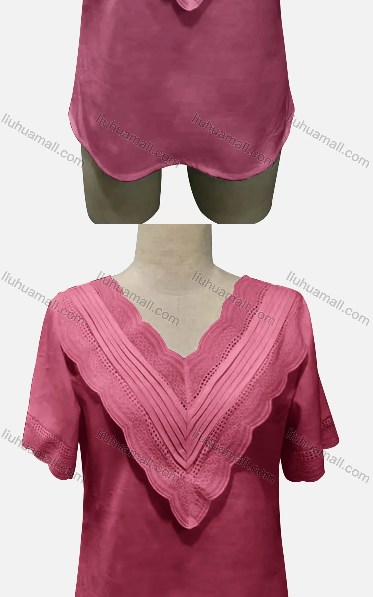 Wholesale Woman's Casual V Neck Short Sleeve Tiered Eyelet Embroidered Plain Tunic Top - Liuhuamall