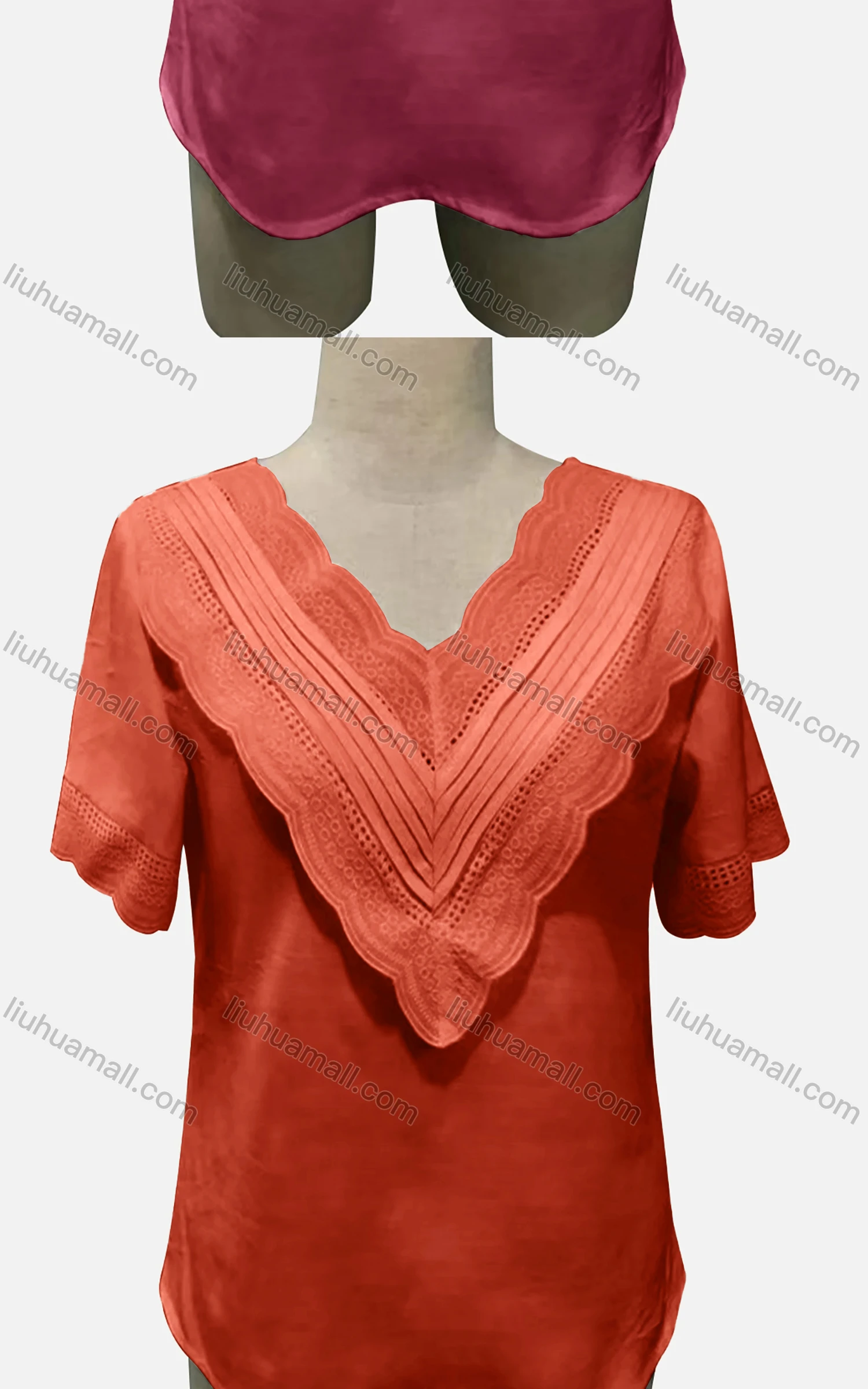 Wholesale Woman's Casual V Neck Short Sleeve Tiered Eyelet Embroidered Plain Tunic Top - Liuhuamall