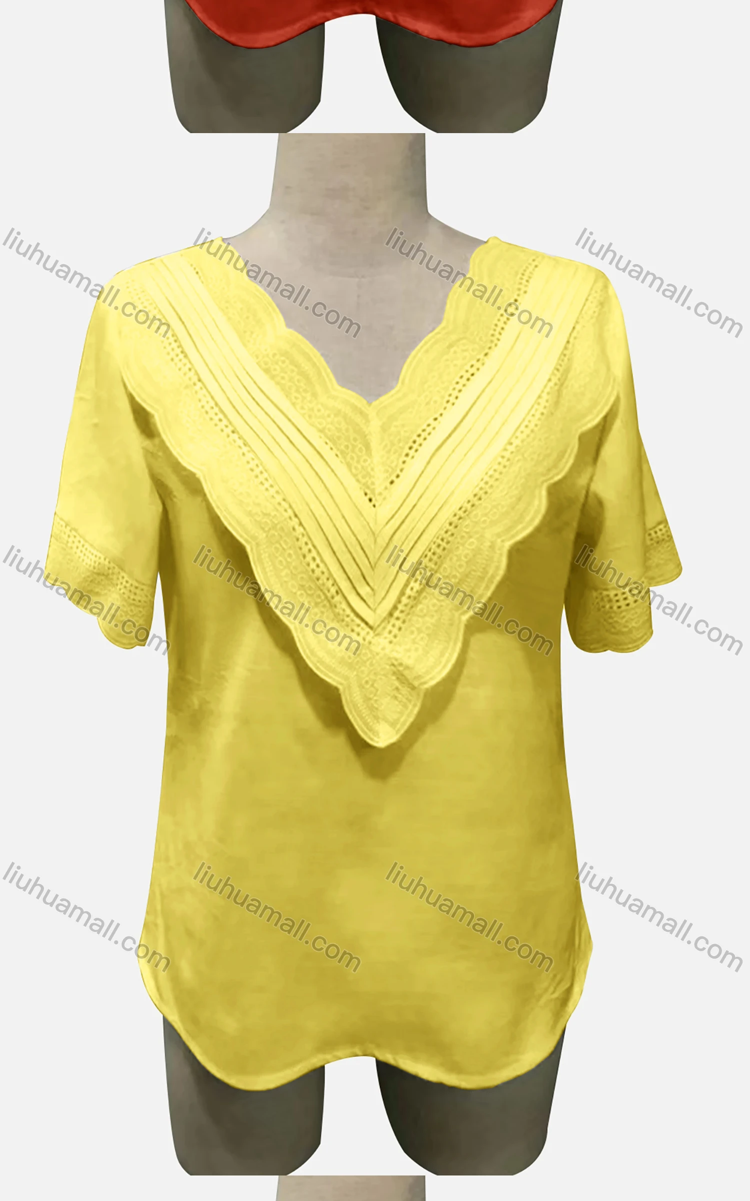 Wholesale Woman's Casual V Neck Short Sleeve Tiered Eyelet Embroidered Plain Tunic Top - Liuhuamall
