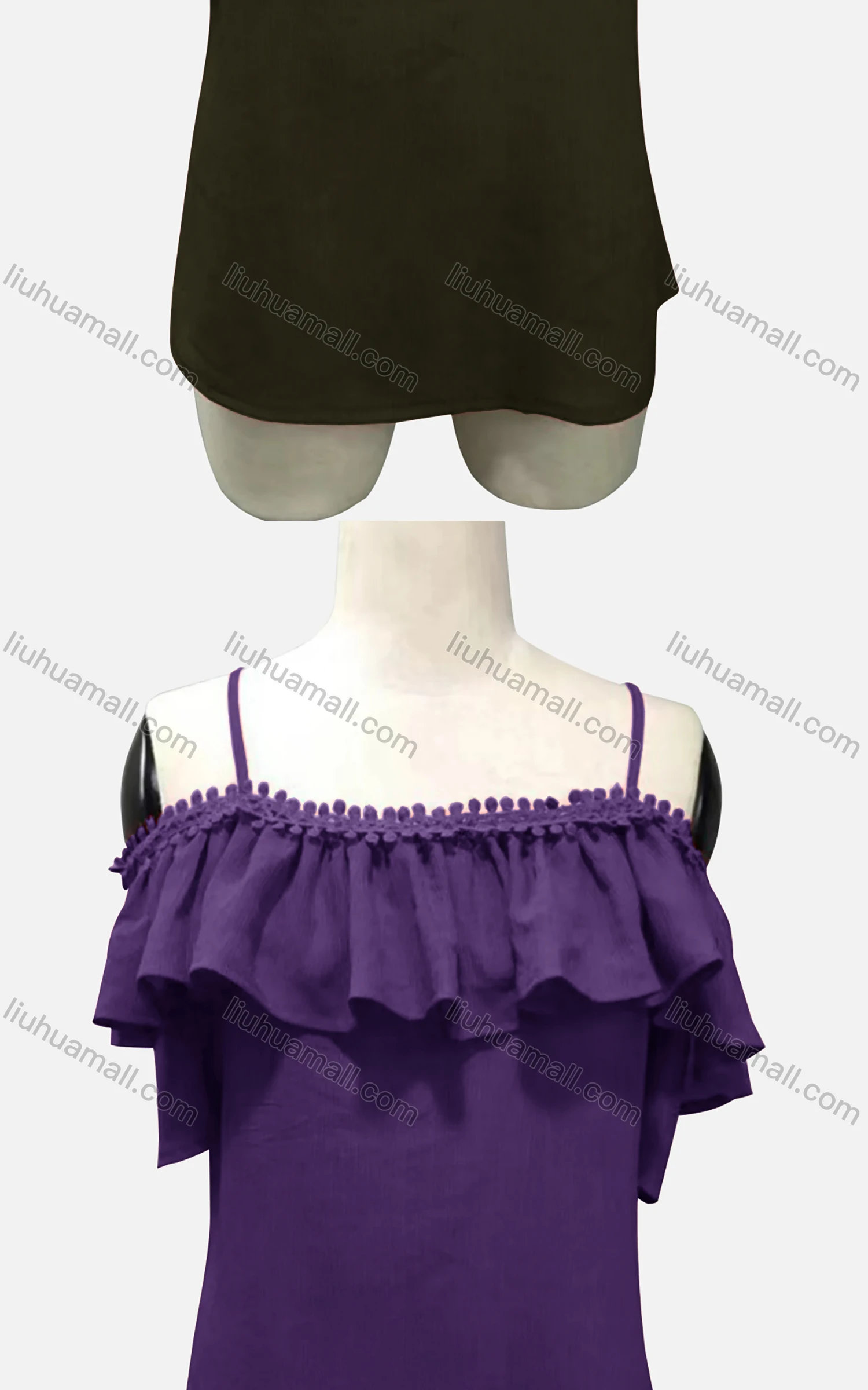 Wholesale Woman's Casual Spaghetti Strap Sleeveless Ruffle Trim Plain Cami Tunic Top - Liuhuamall