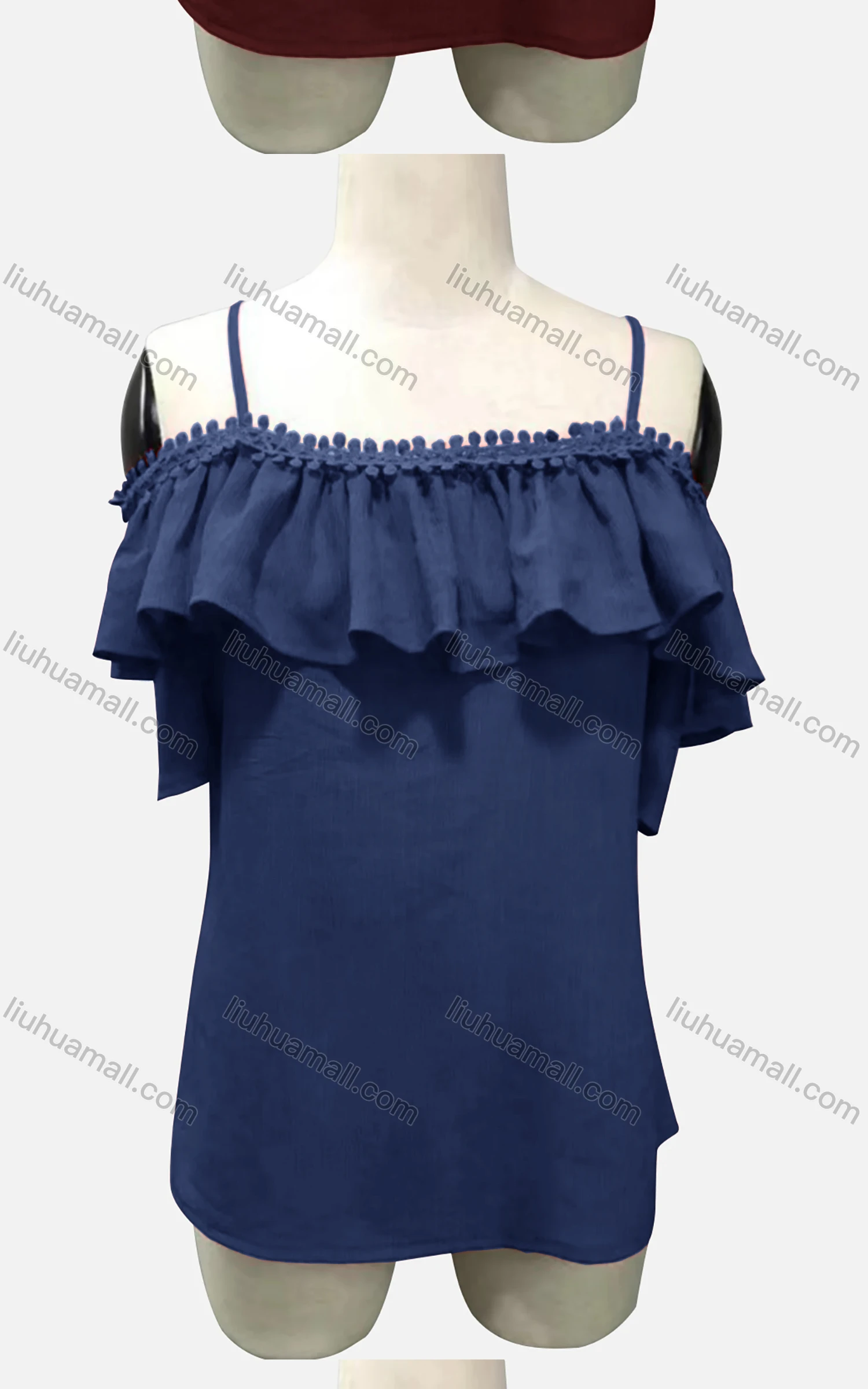 Wholesale Woman's Casual Spaghetti Strap Sleeveless Ruffle Trim Plain Cami Tunic Top - Liuhuamall