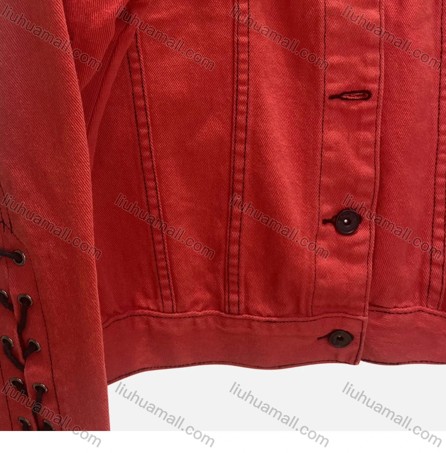 Wholesale Women's Casual Collared Long Sleeve Lace Up Fake Pocket Button Down Denim Jackets - Liuhuamall