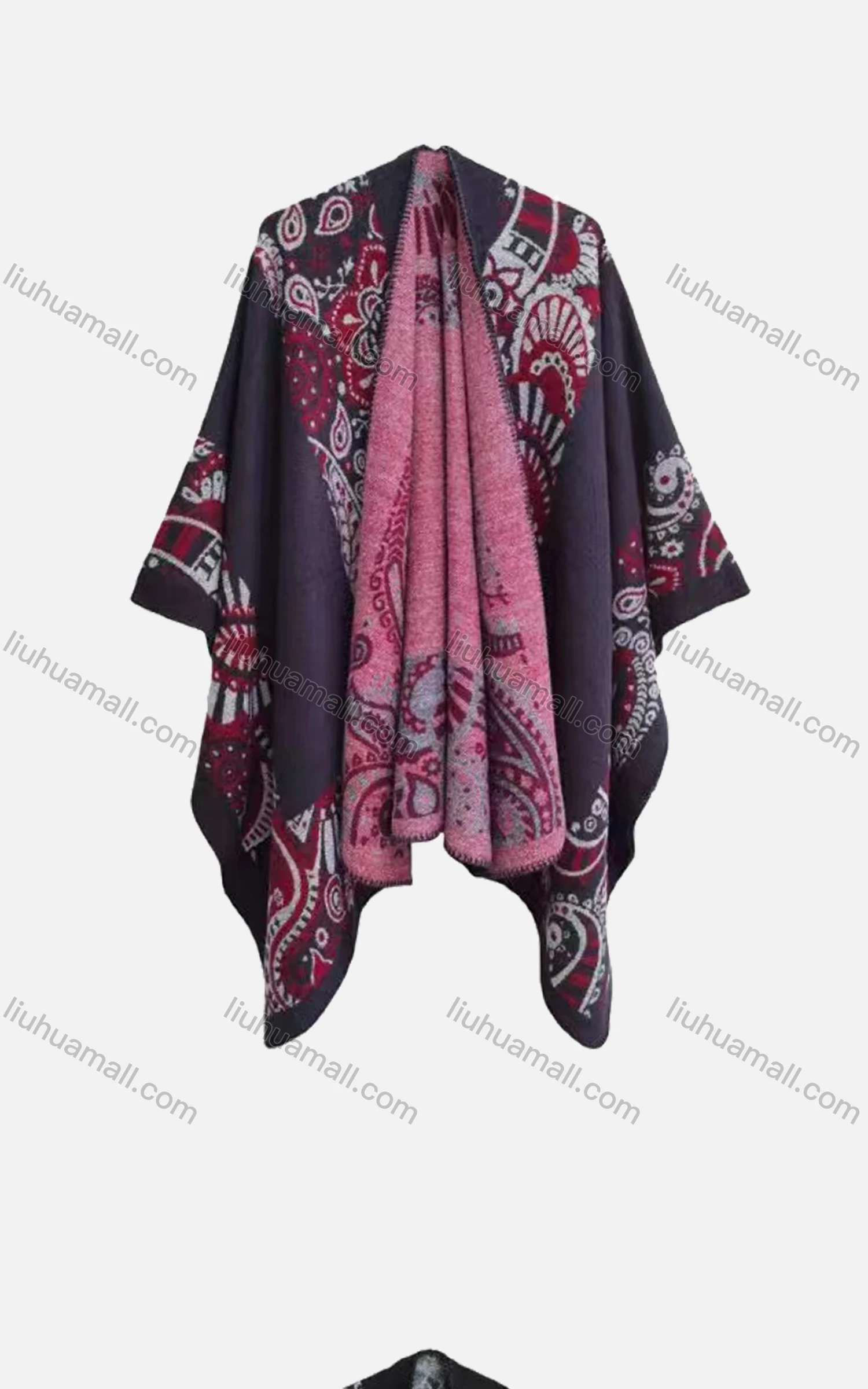 Wholesale Women's Vintage Bat Sleeve Folkloric Print Cardigan Cape - Liuhuamall