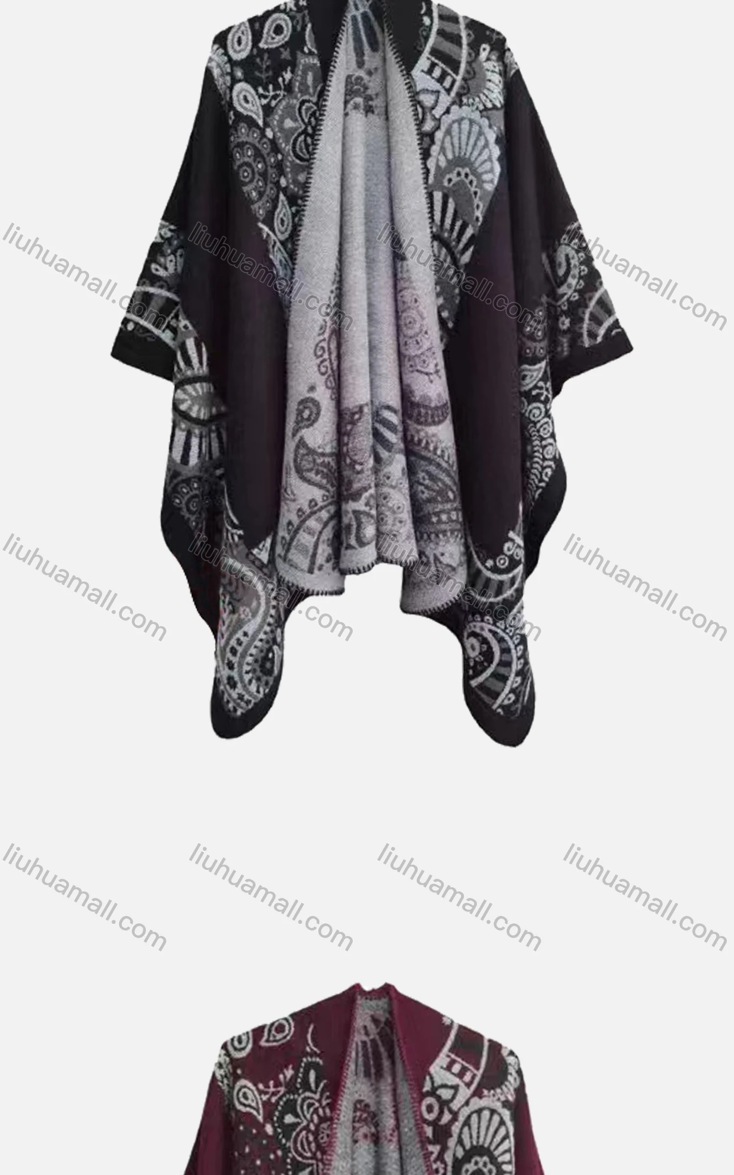 Wholesale Women's Vintage Bat Sleeve Folkloric Print Cardigan Cape - Liuhuamall