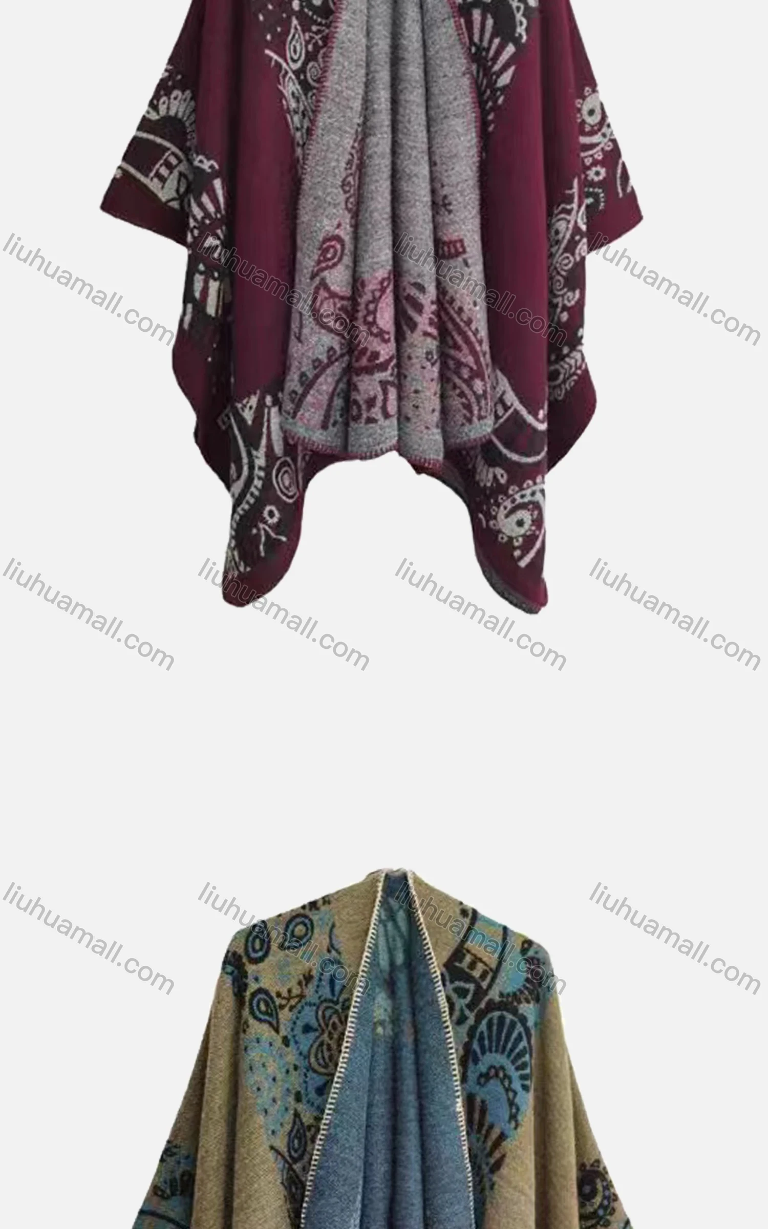 Wholesale Women's Vintage Bat Sleeve Folkloric Print Cardigan Cape - Liuhuamall