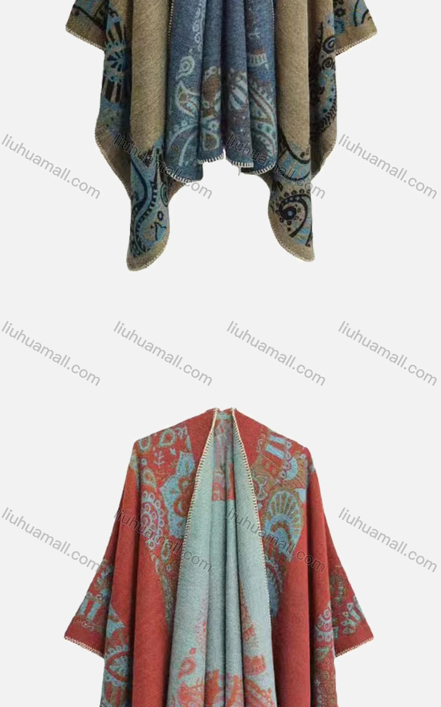 Wholesale Women's Vintage Bat Sleeve Folkloric Print Cardigan Cape - Liuhuamall