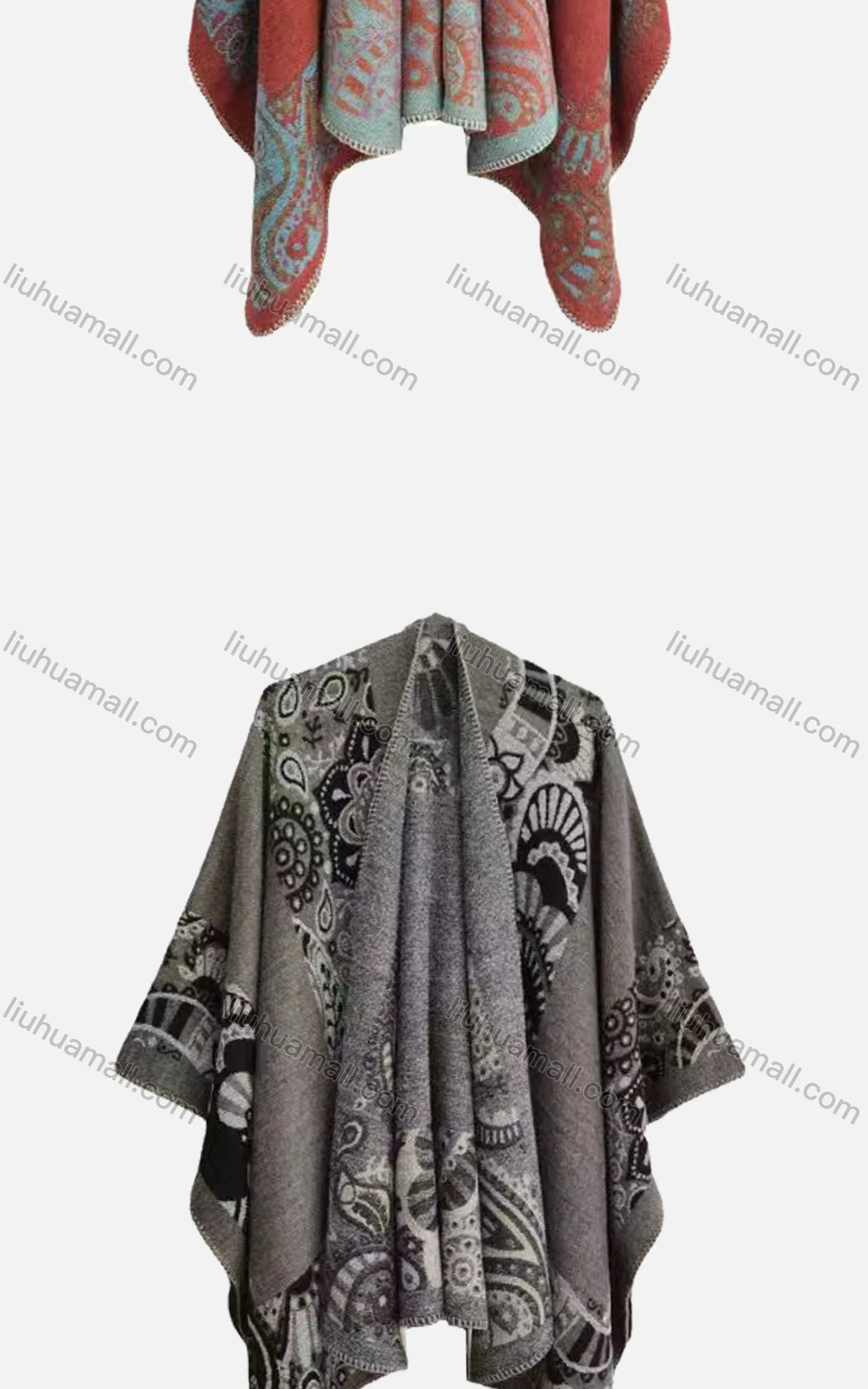 Wholesale Women's Vintage Bat Sleeve Folkloric Print Cardigan Cape - Liuhuamall