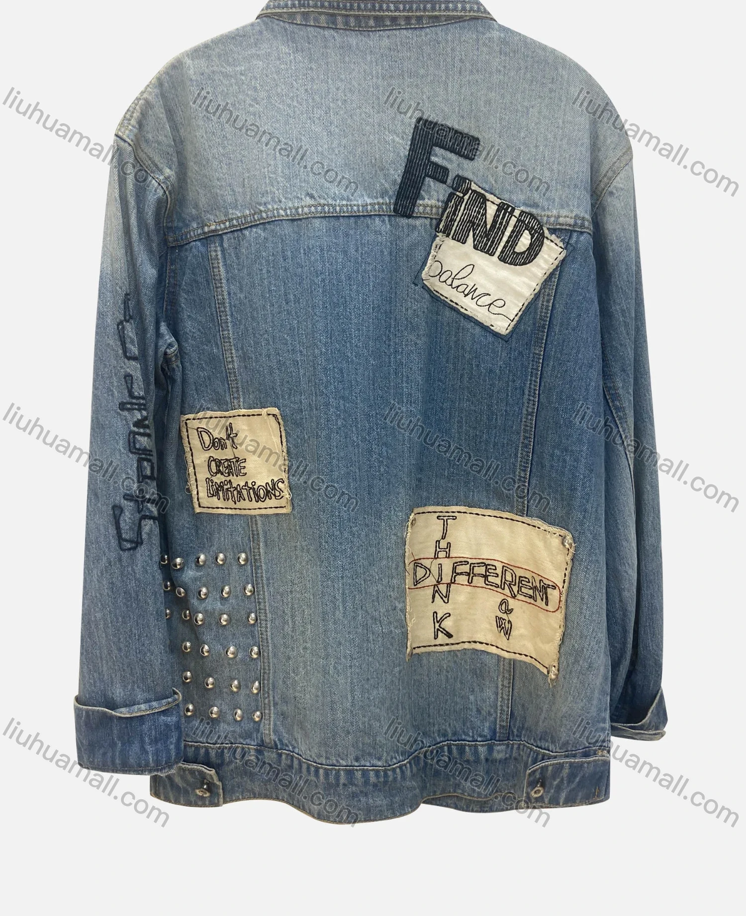 Wholesale Women's Casual Collared Flap Pockets Patches Beaded Button Down Distressed Denim Jacket - Liuhuamall