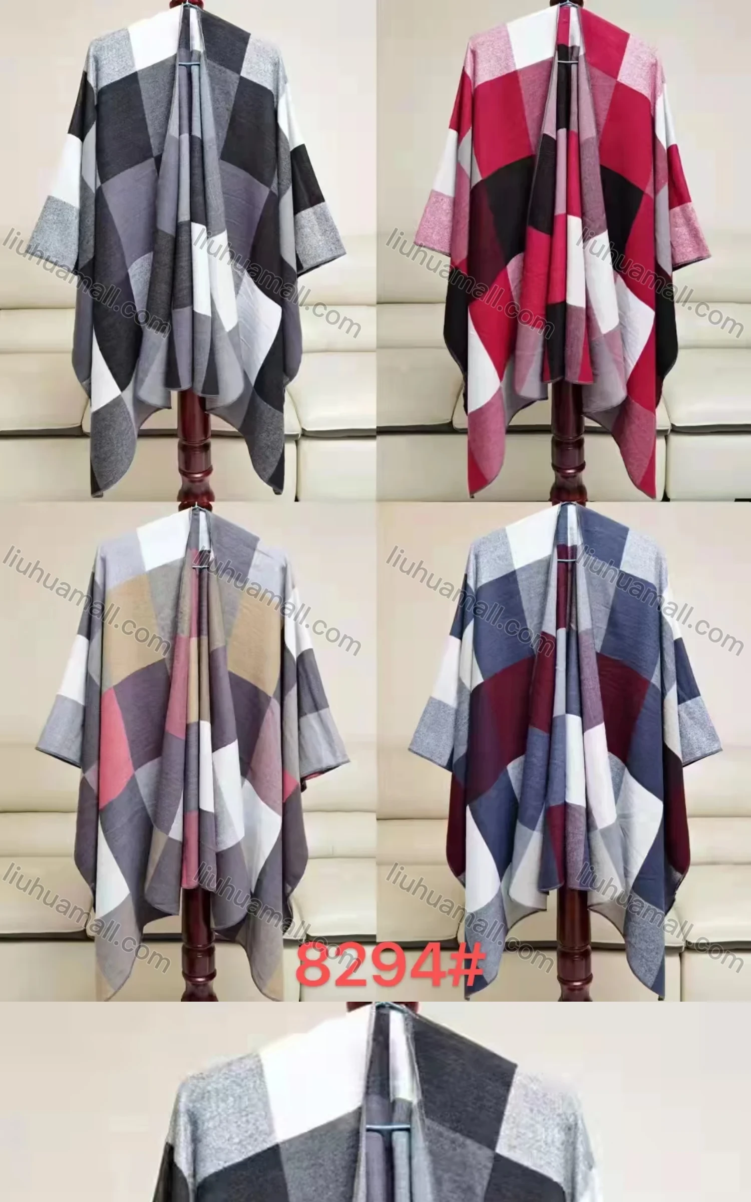 Wholesale Women's Casual Bat Sleeve Plaid Print Cardigan Cape - Liuhuamall