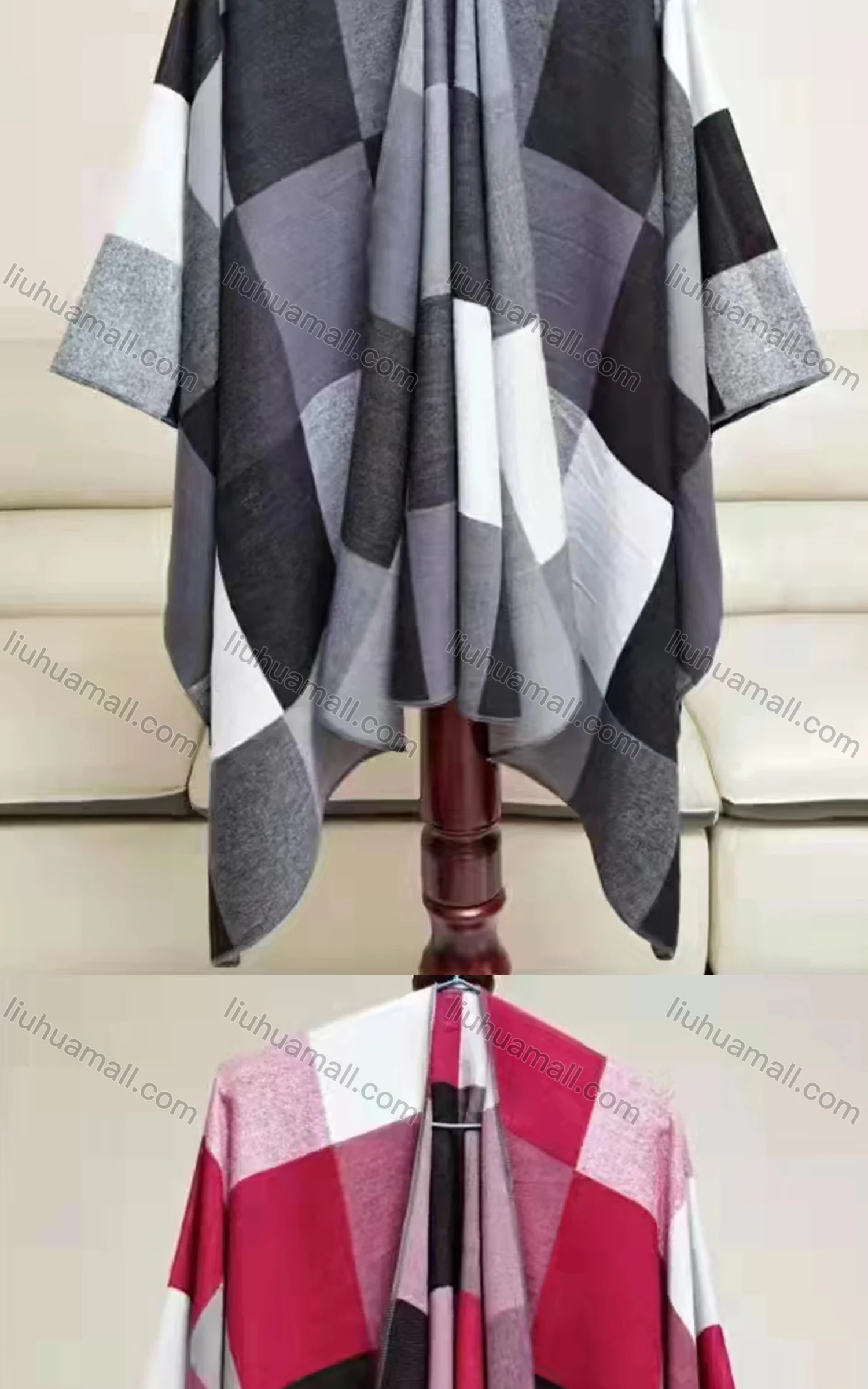 Wholesale Women's Casual Bat Sleeve Plaid Print Cardigan Cape - Liuhuamall