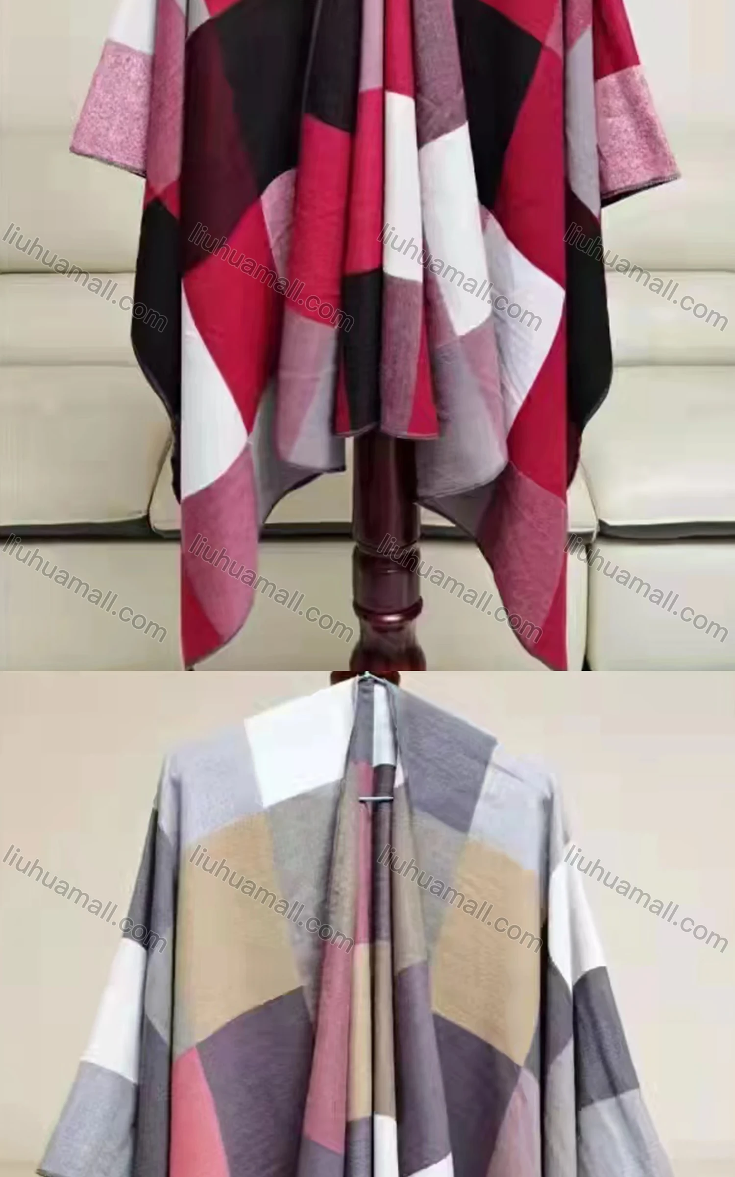 Wholesale Women's Casual Bat Sleeve Plaid Print Cardigan Cape - Liuhuamall