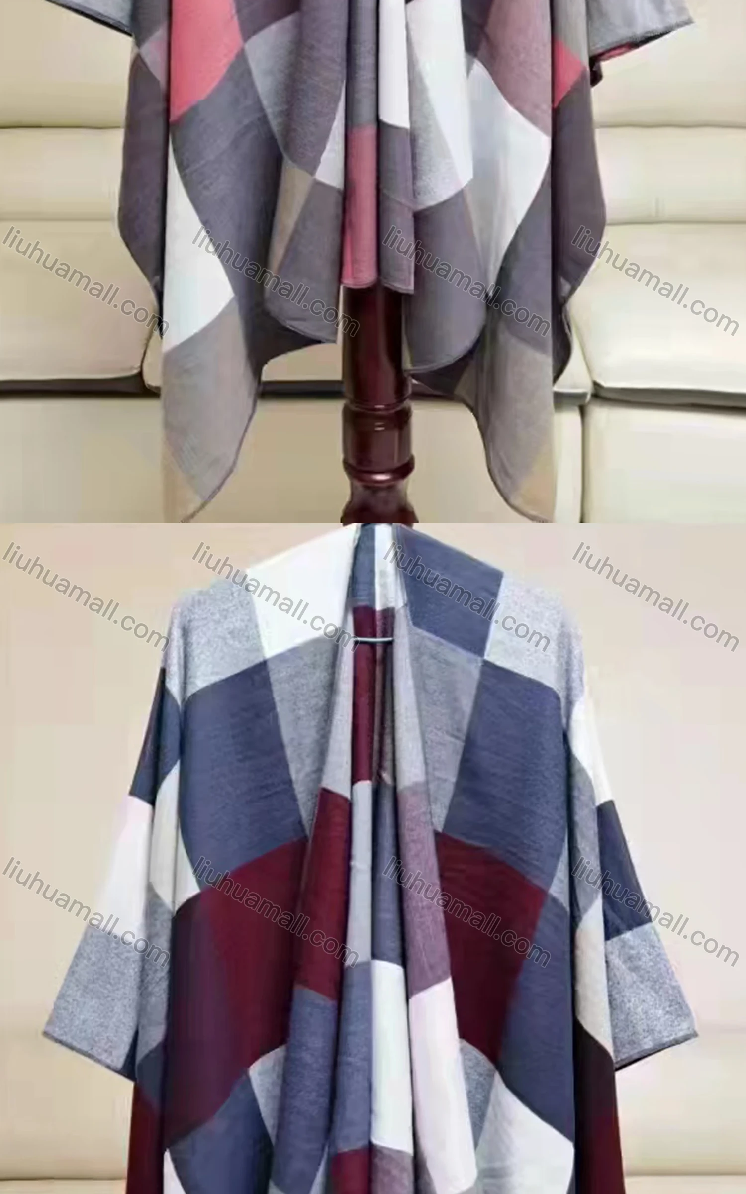 Wholesale Women's Casual Bat Sleeve Plaid Print Cardigan Cape - Liuhuamall
