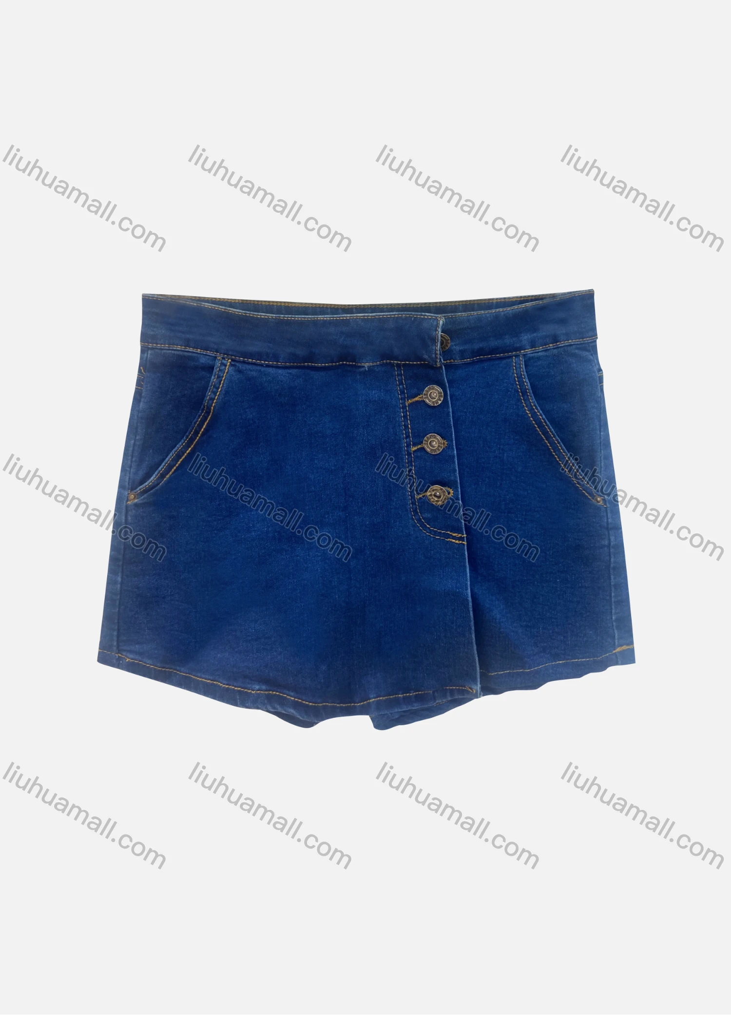 Wholesale Women's Fashion Wrap Button Front Plain Denim Shorts - Liuhuamall
