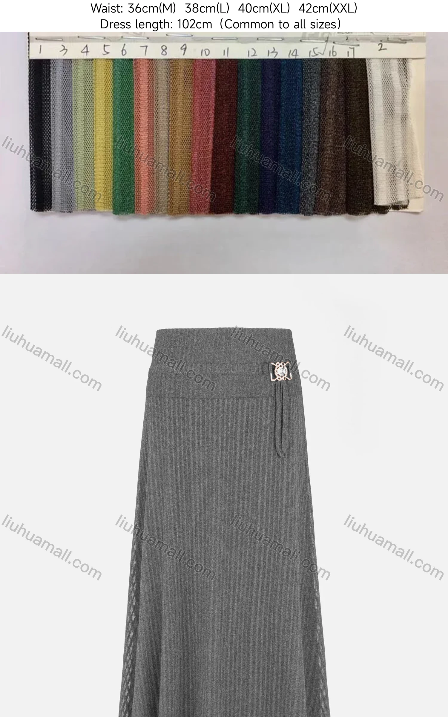 Wholesale Women's Casual Plain Elastic Waist Rhinestone Metal Decor Knit A-Line Maxi Skirt - Liuhuamall