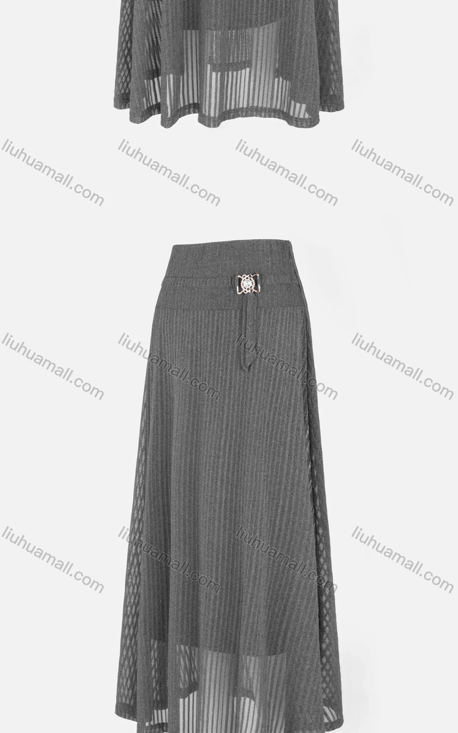 Wholesale Women's Casual Plain Elastic Waist Rhinestone Metal Decor Knit A-Line Maxi Skirt - Liuhuamall