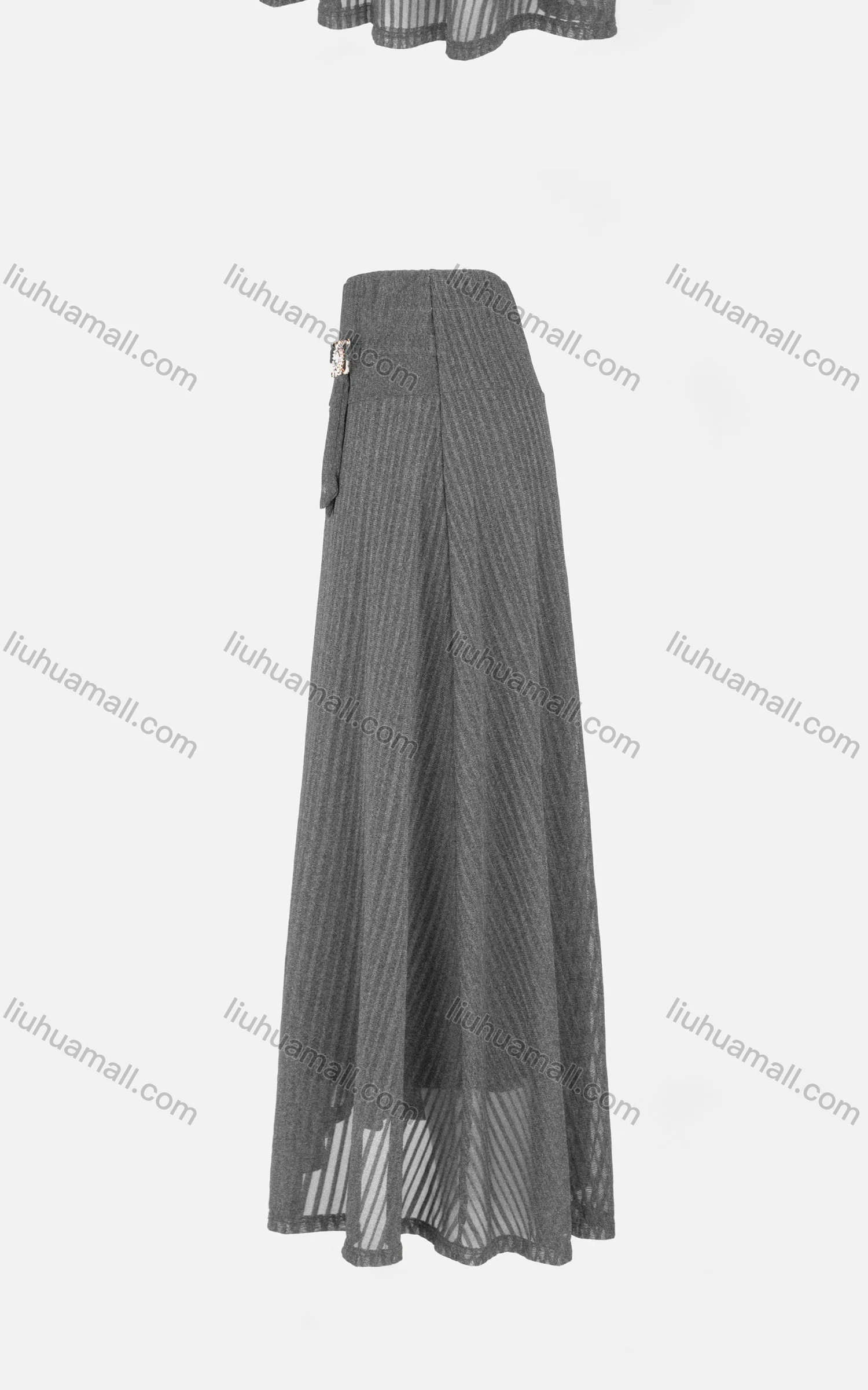Wholesale Women's Casual Plain Elastic Waist Rhinestone Metal Decor Knit A-Line Maxi Skirt - Liuhuamall