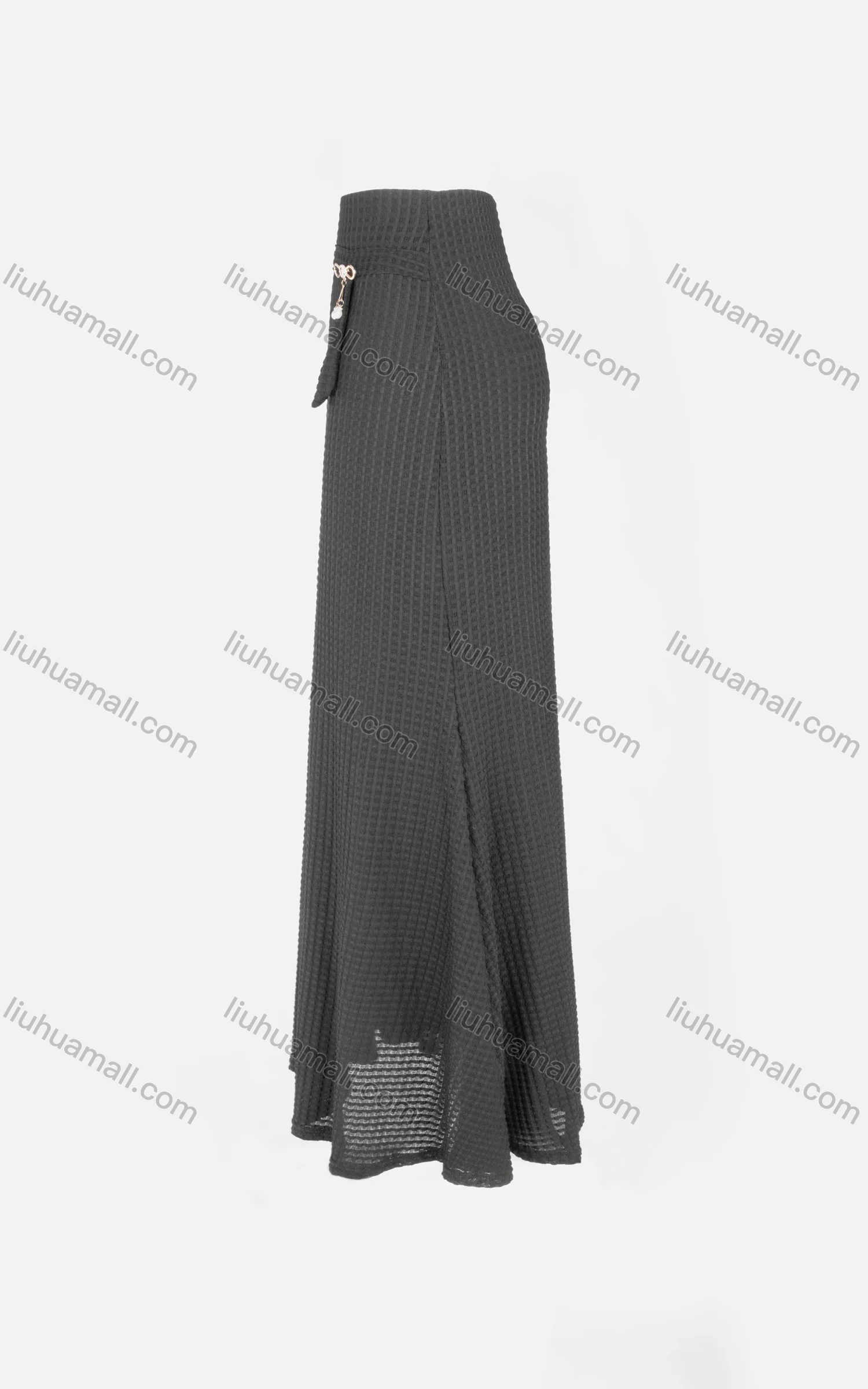 Wholesale Women's Casual Plain Elastic Waist Pearl Buckle Decor Waffle Knit Maxi Skirt - Liuhuamall