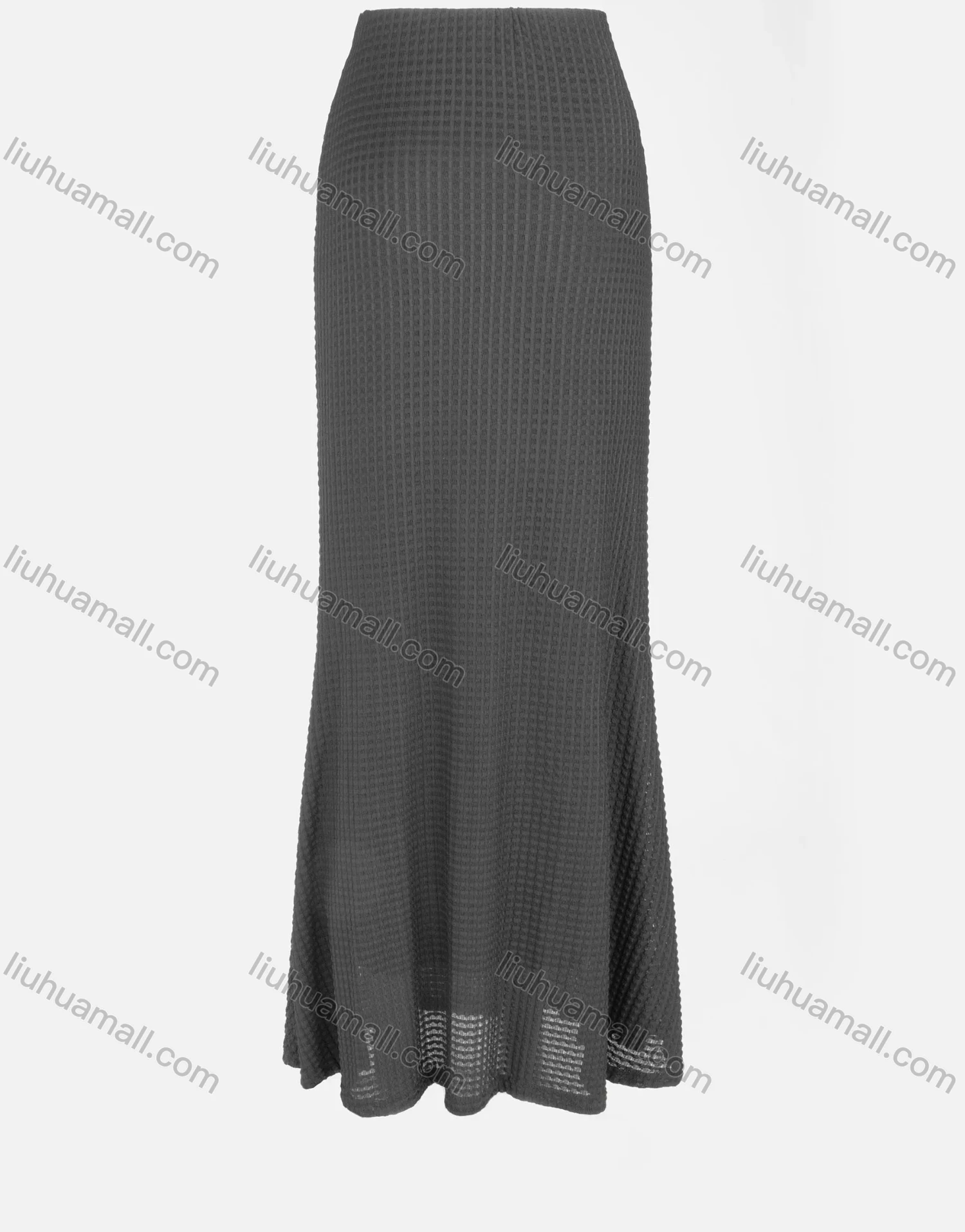 Wholesale Women's Casual Plain Elastic Waist Pearl Buckle Decor Waffle Knit Maxi Skirt - Liuhuamall