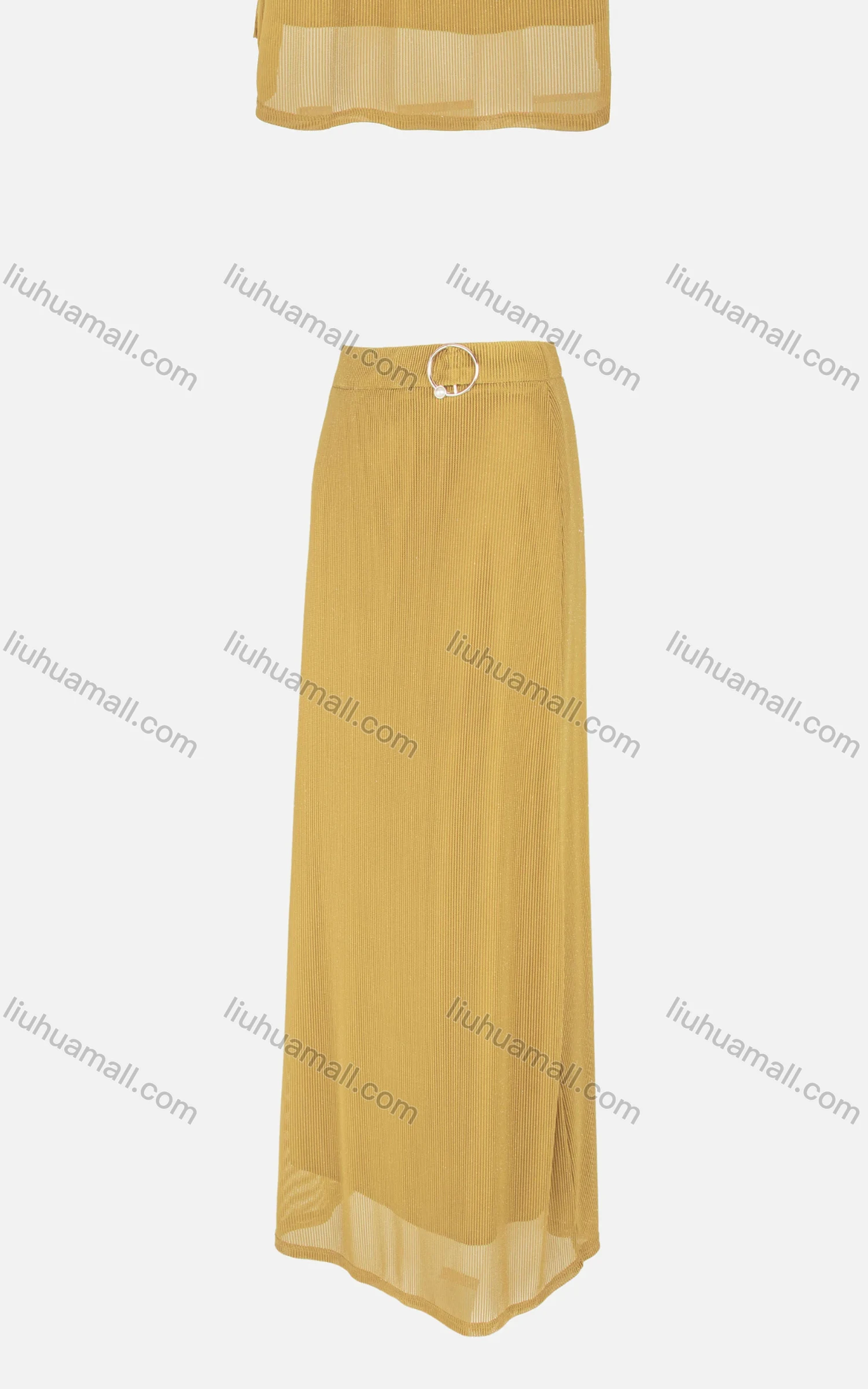 Wholesale Women's Casual Plain Elastic Waist Pearl Ring Guipure Lace Knit Maxi Skirt - Liuhuamall