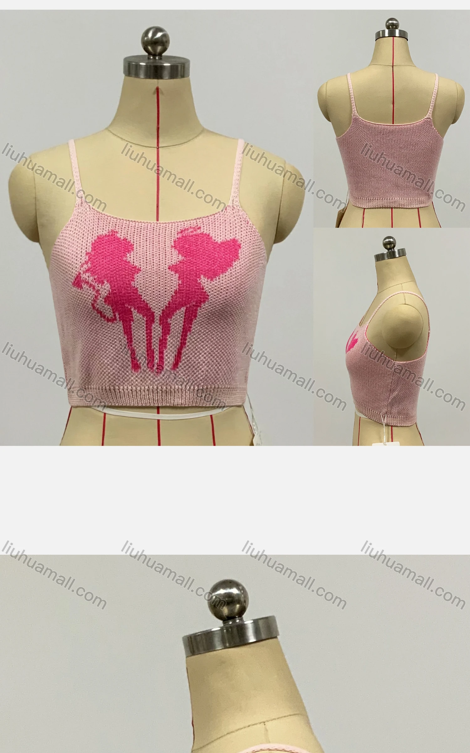 Wholesale Women's Fashion Sleeveless Square Neck Cartoon Print Knit Crop Sweater Cami Top - Liuhuamall