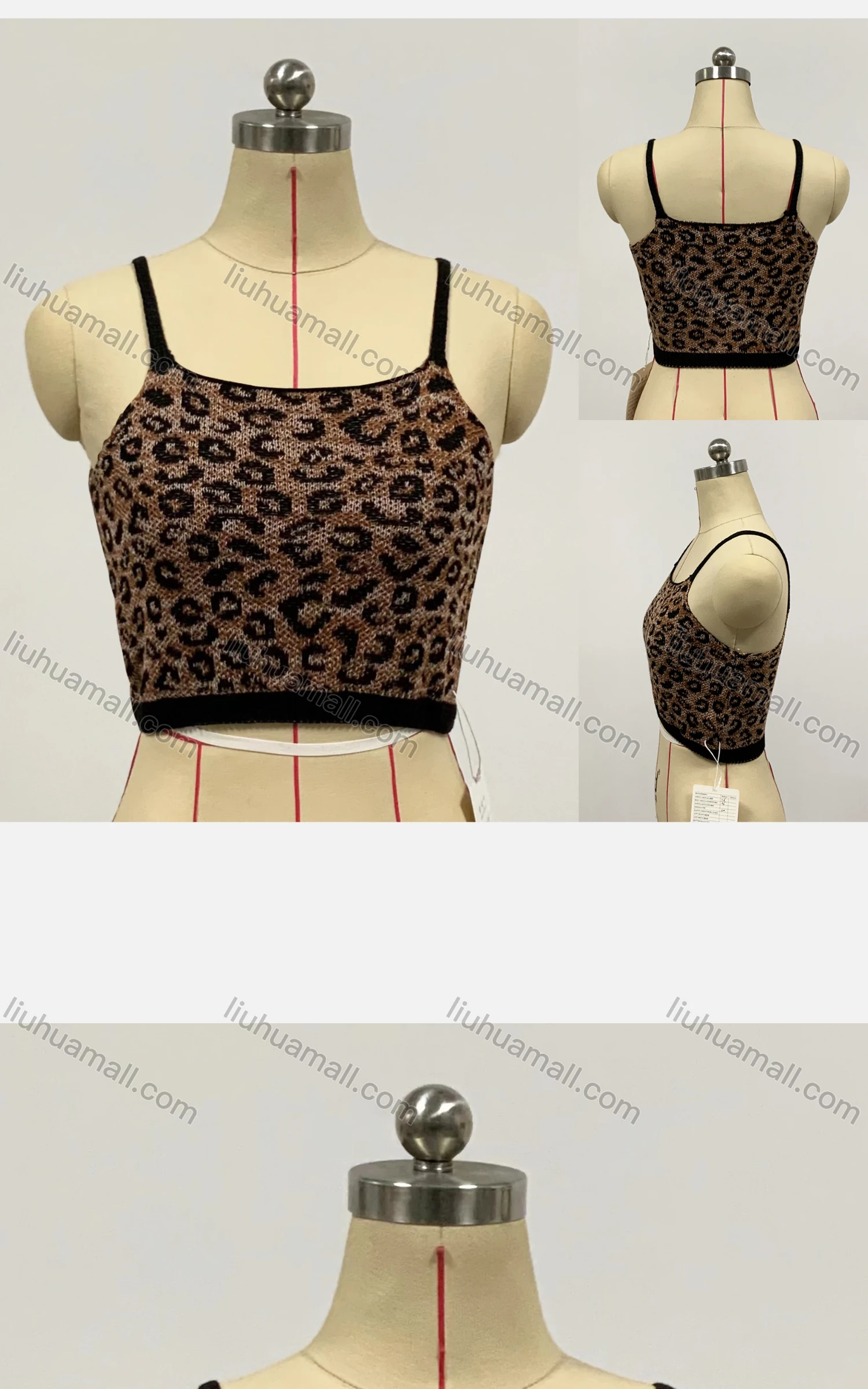 Wholesale Women's Fashion Sleeveless Square Neck Leopard Print Knit Crop Sweater Cami Top - Liuhuamall