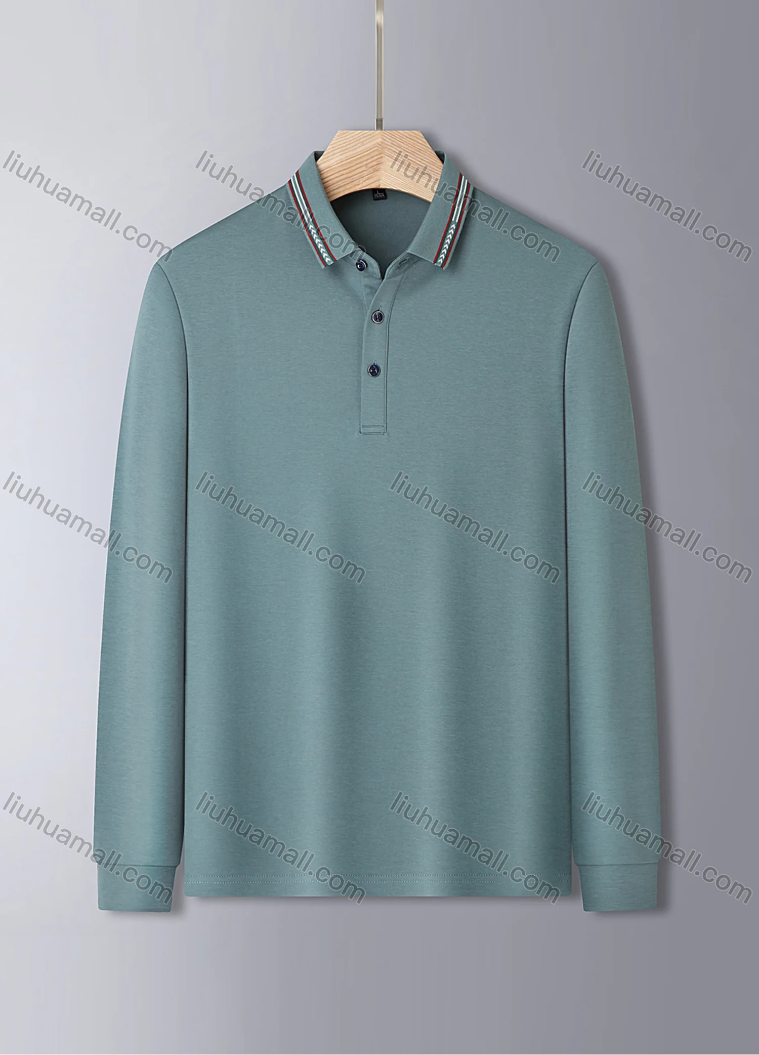 Wholesale Men's Casual Long Sleeve Multi-color Striped Trim Polo Shirt 801# - Liuhuamall