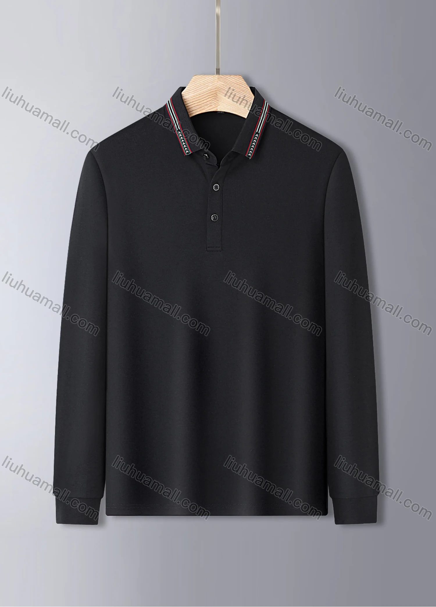 Wholesale Men's Casual Long Sleeve Multi-color Striped Trim Polo Shirt 801# - Liuhuamall