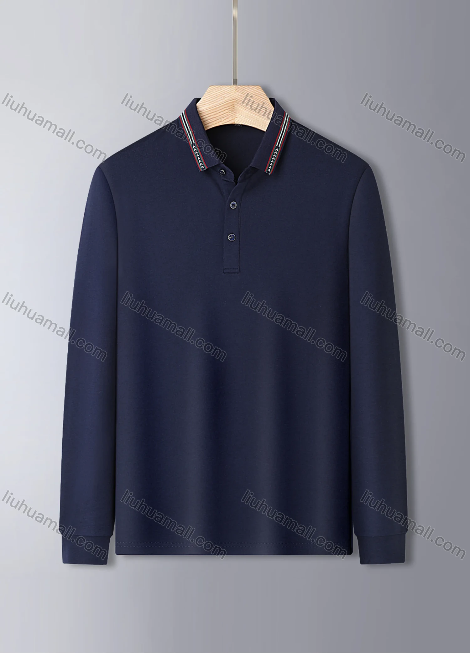 Wholesale Men's Casual Long Sleeve Multi-color Striped Trim Polo Shirt 801# - Liuhuamall
