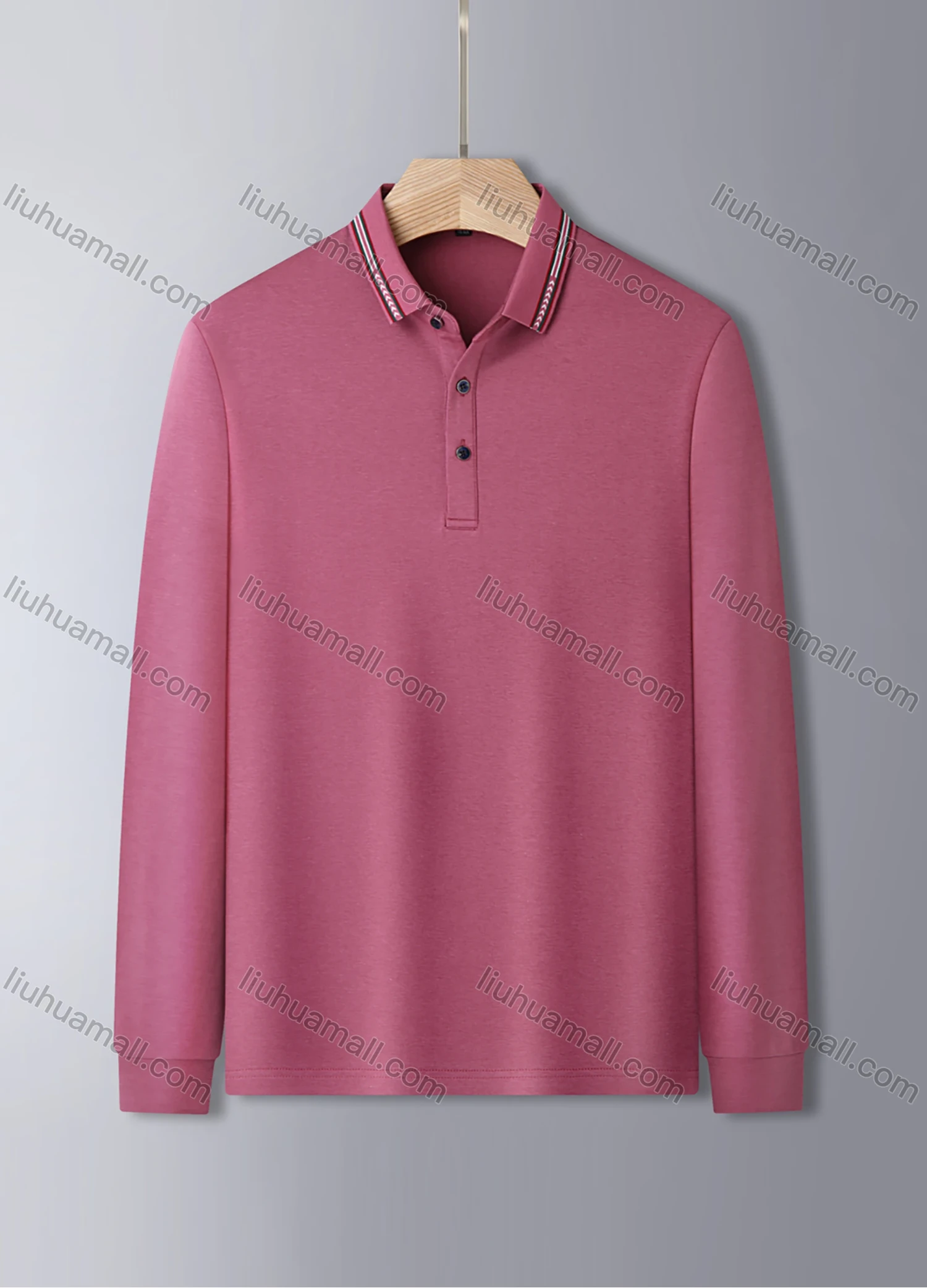 Wholesale Men's Casual Long Sleeve Multi-color Striped Trim Polo Shirt 801# - Liuhuamall